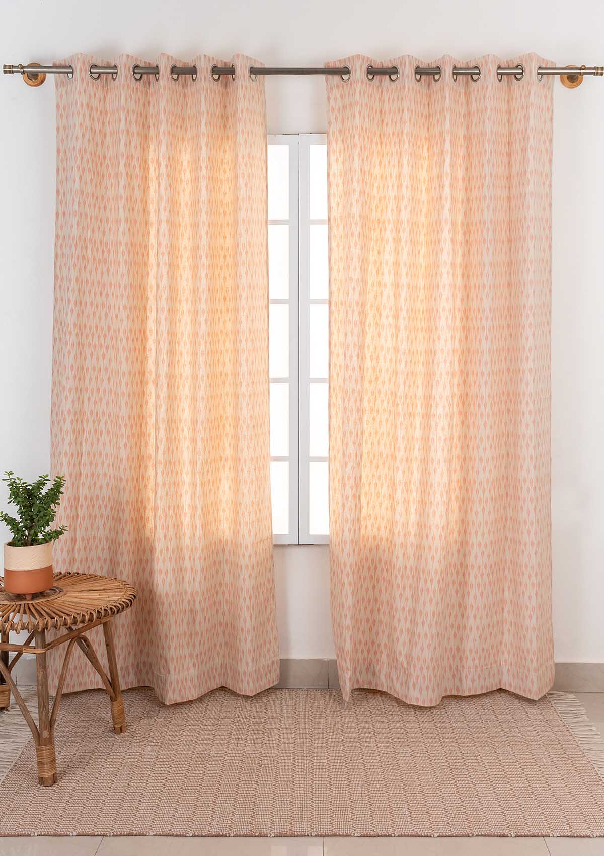 Chenab Printed Cotton Curtain - Blush