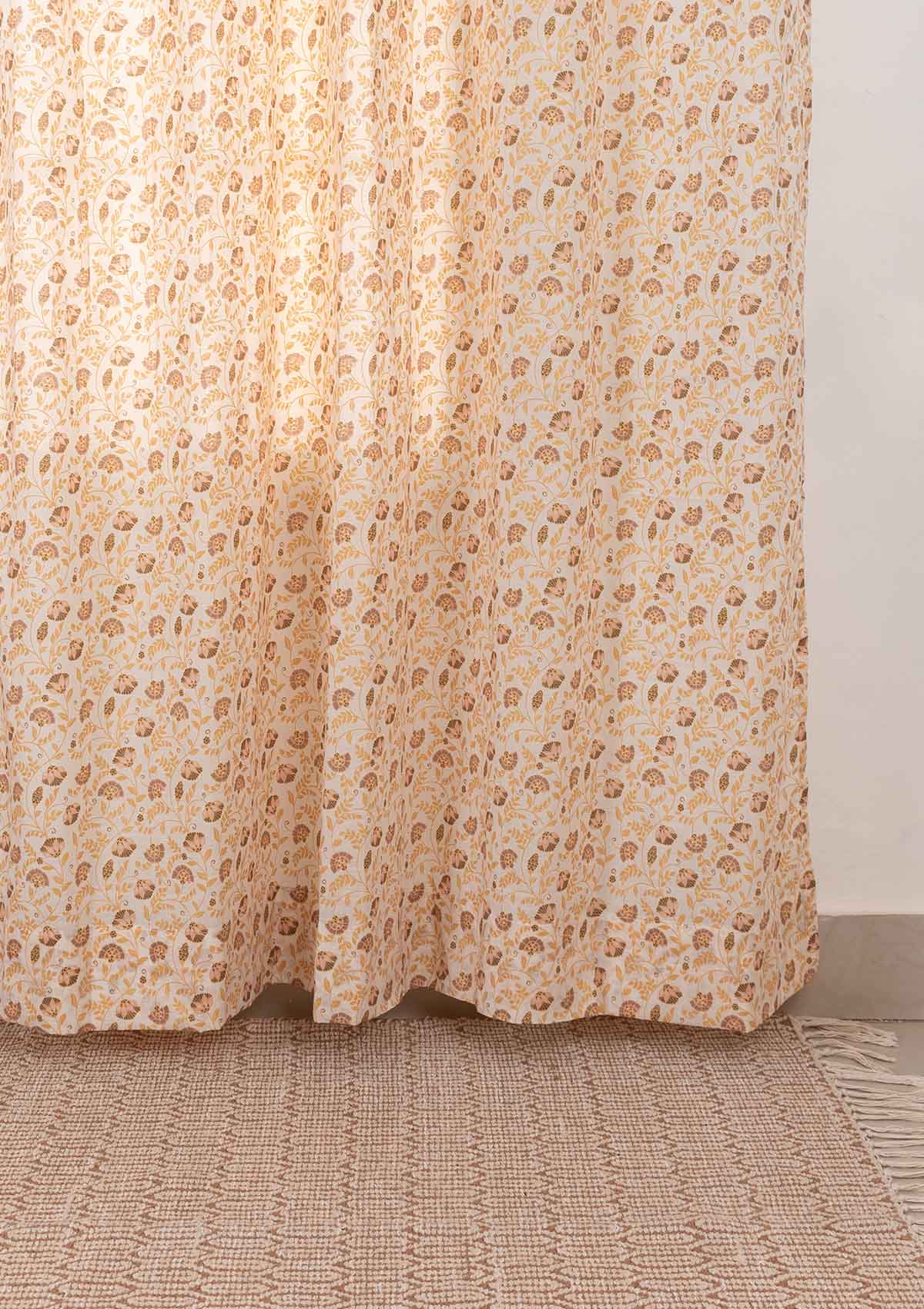 Calico 100% cotton ethnic sheer curtain for living room - Light filtering - Amber - Pack of 1