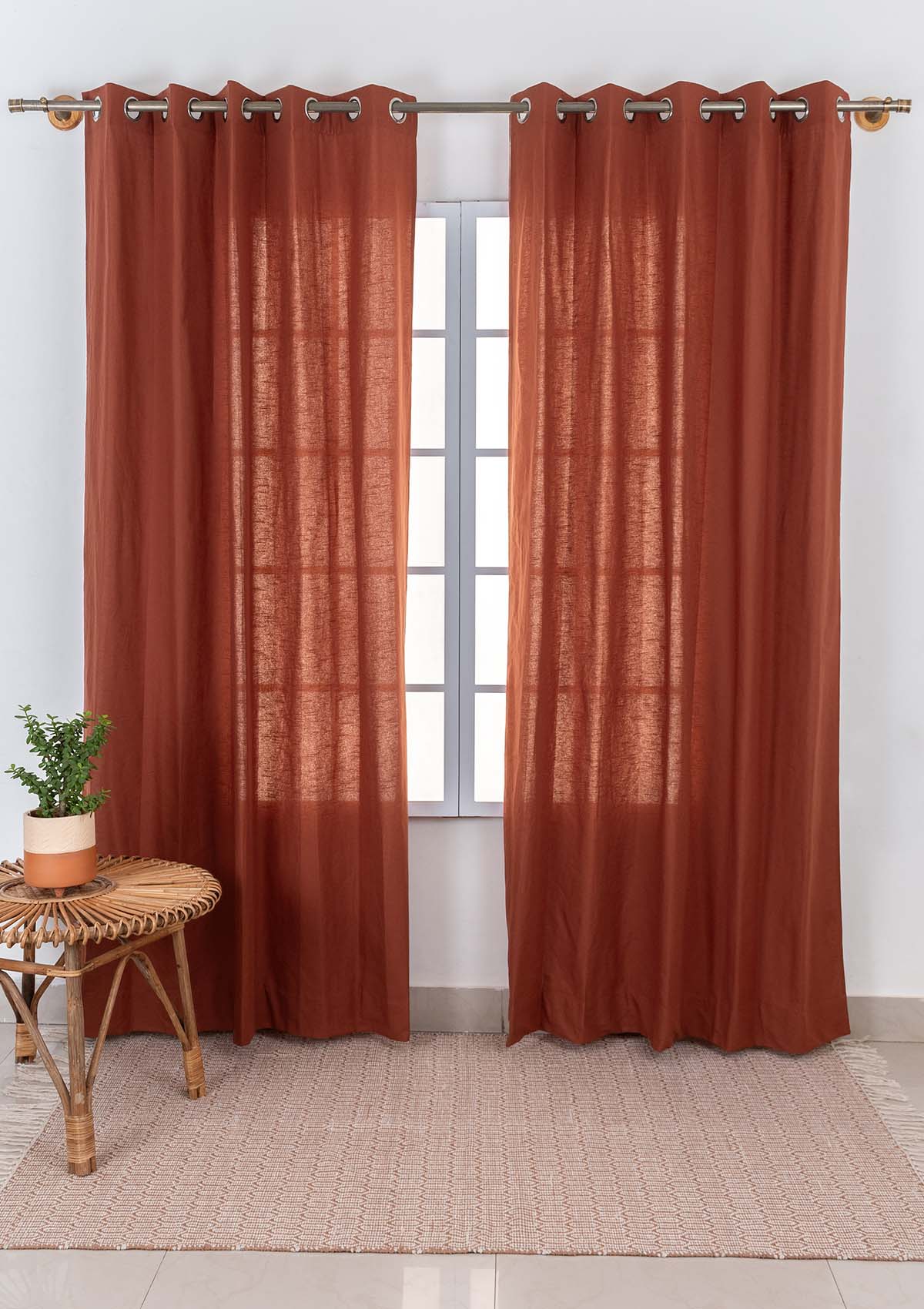 Solid Cotton Curtain - Brick Red - Single