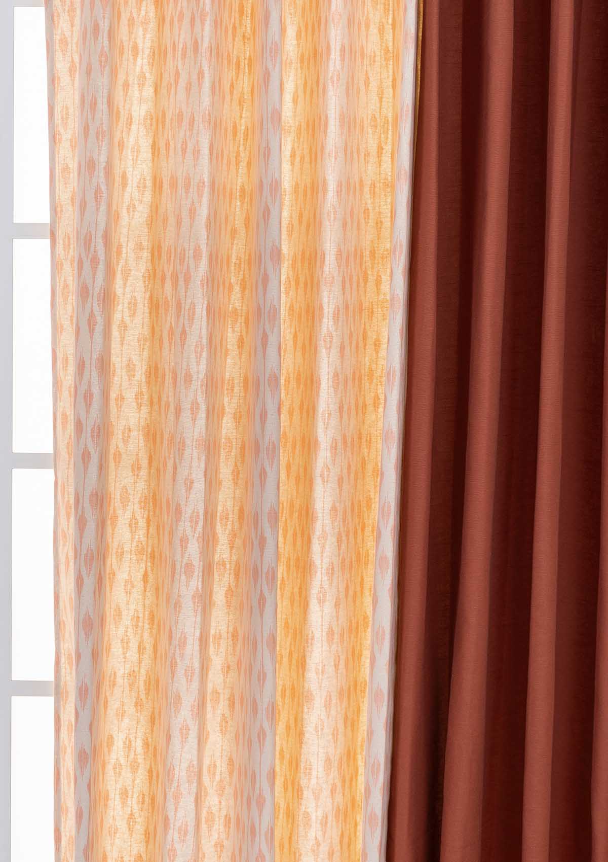 Chenab with Solid Brick Red Set Of 2 Combo Cotton Curtain - Red and Beige