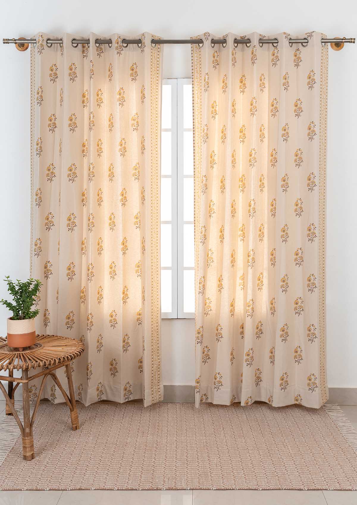 Indus Printed Cotton Curtain - Amber - Single