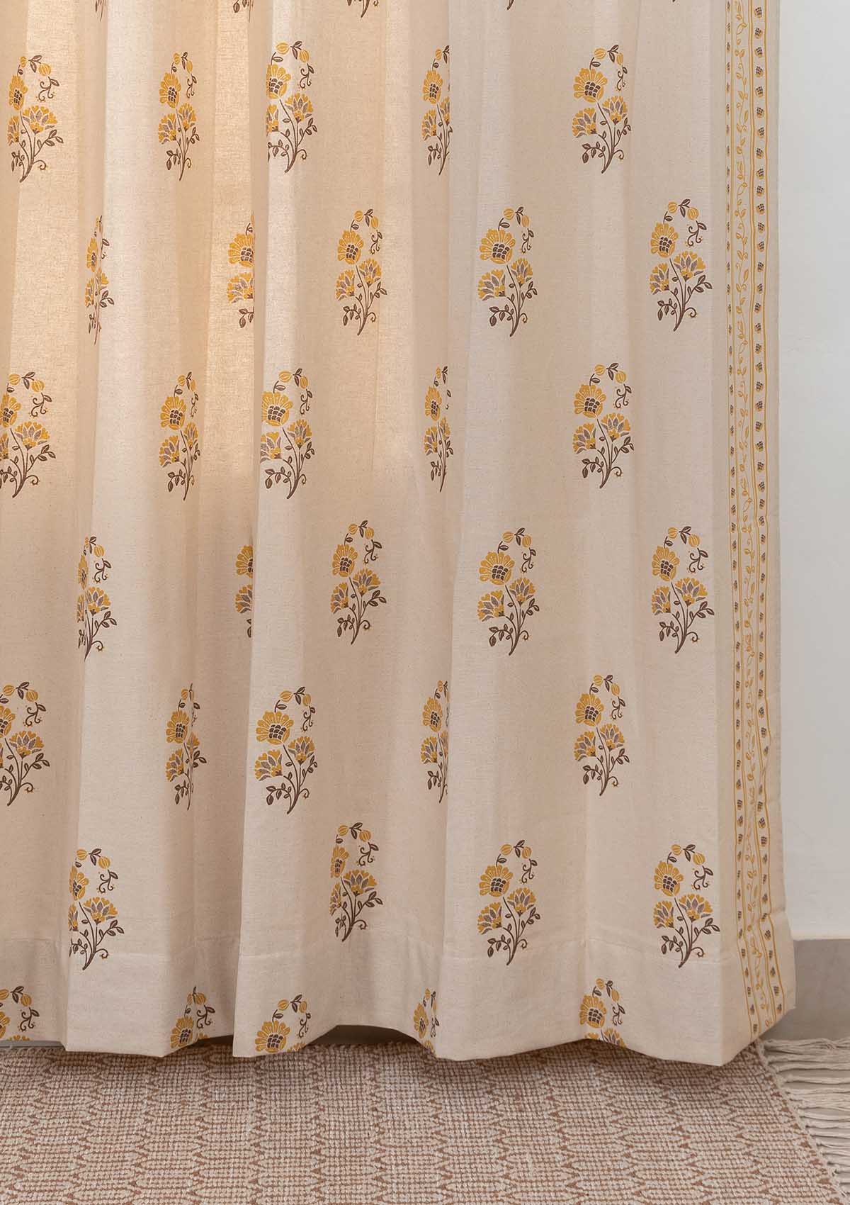 Indus Printed Cotton Curtain - Amber - Single