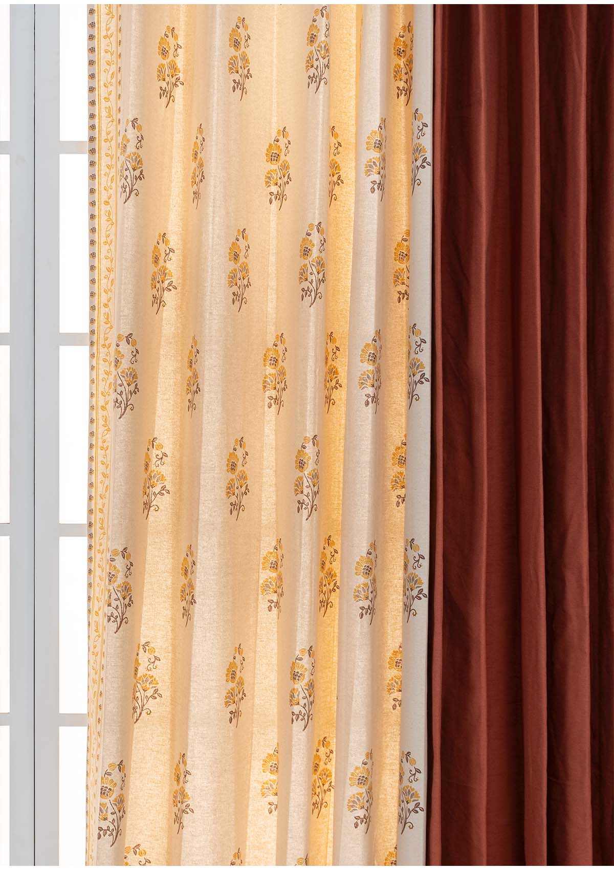 Indus with Brick Red Set Of 2 Combo Cotton Curtain - Red