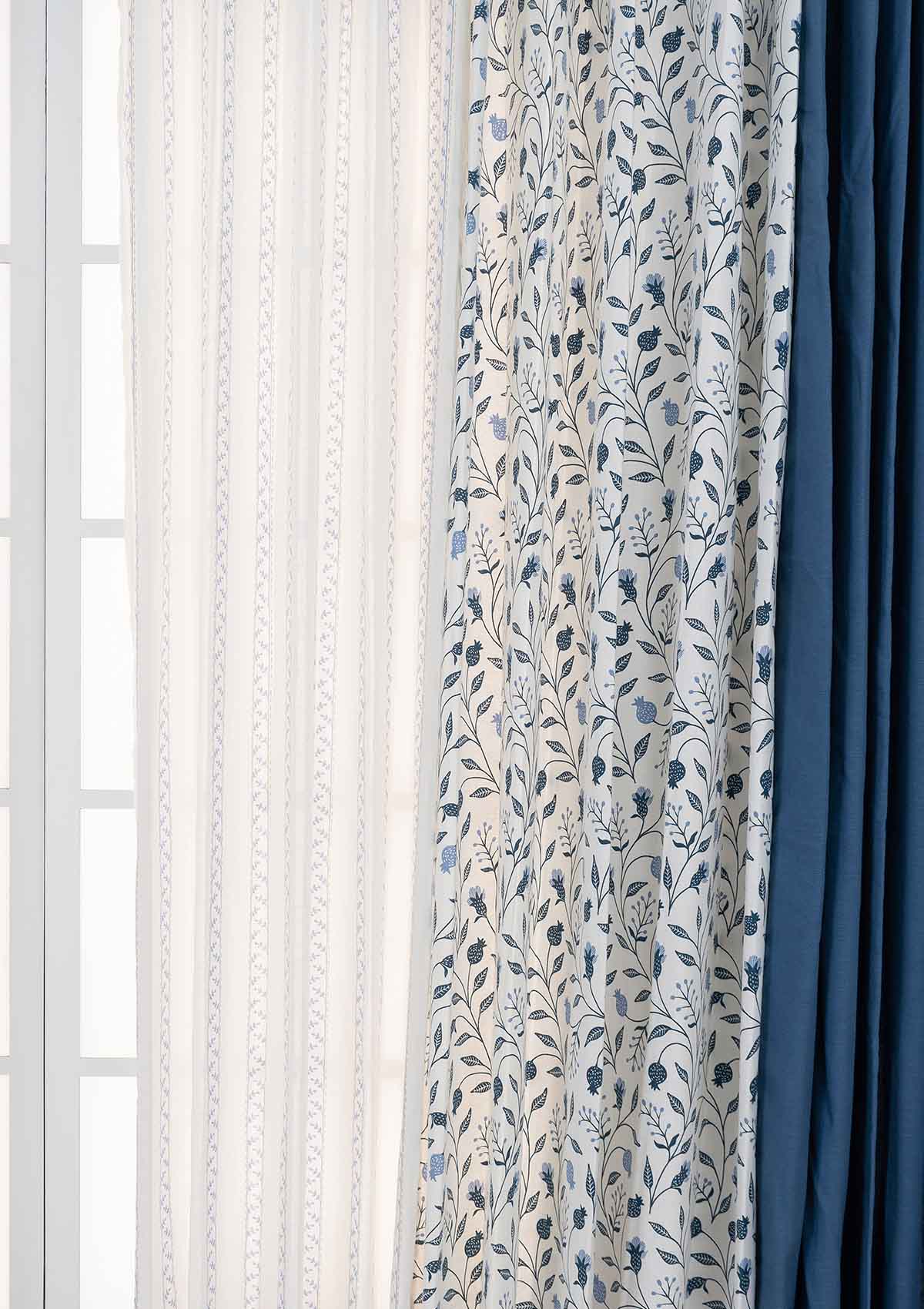 Blue Ruby with Royal blue Set Of 6 Combo Cotton Curtain - Blue And White