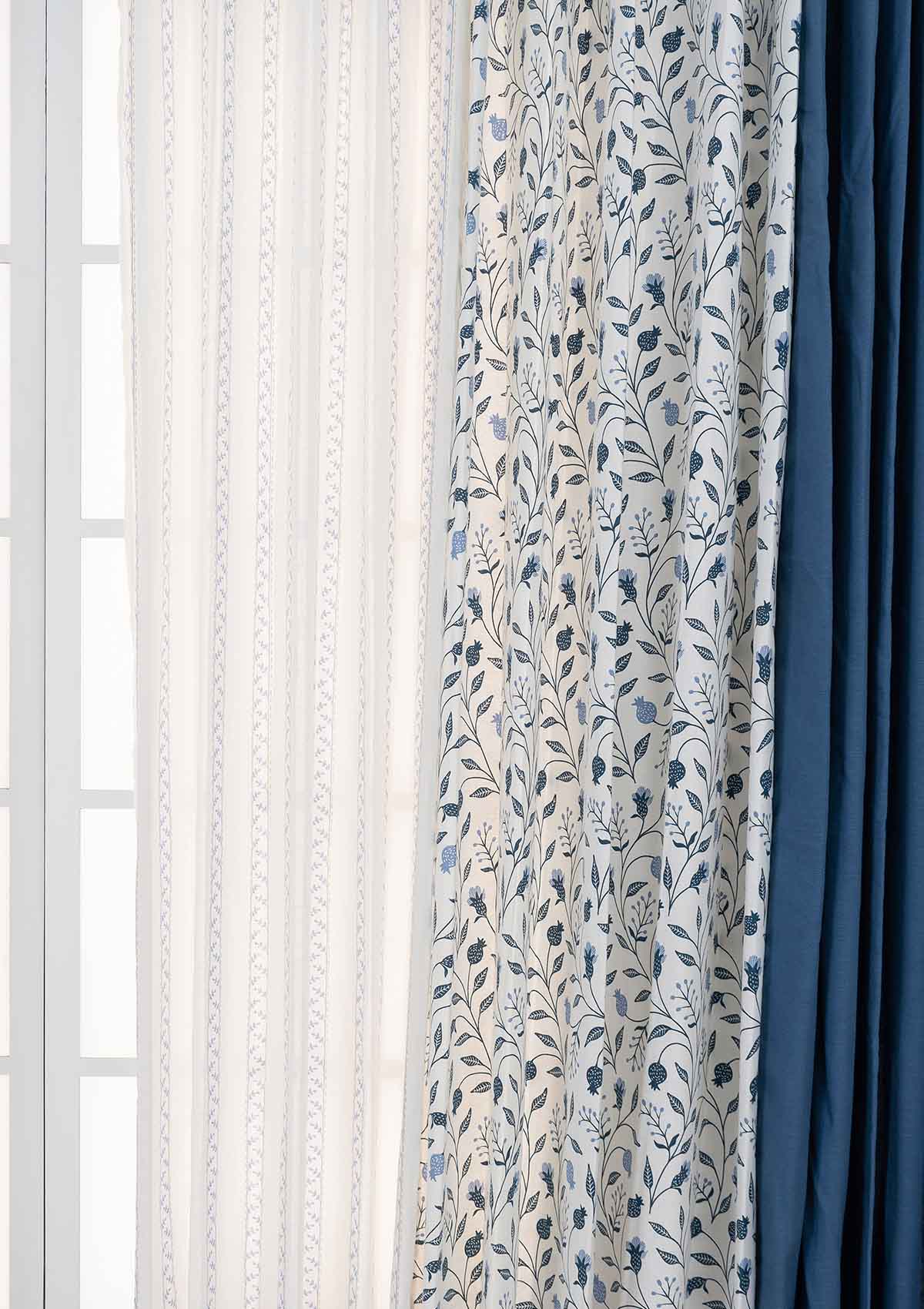 Blue Ruby with Royal blue Set Of 6 Combo Cotton Curtain  - Blue And White