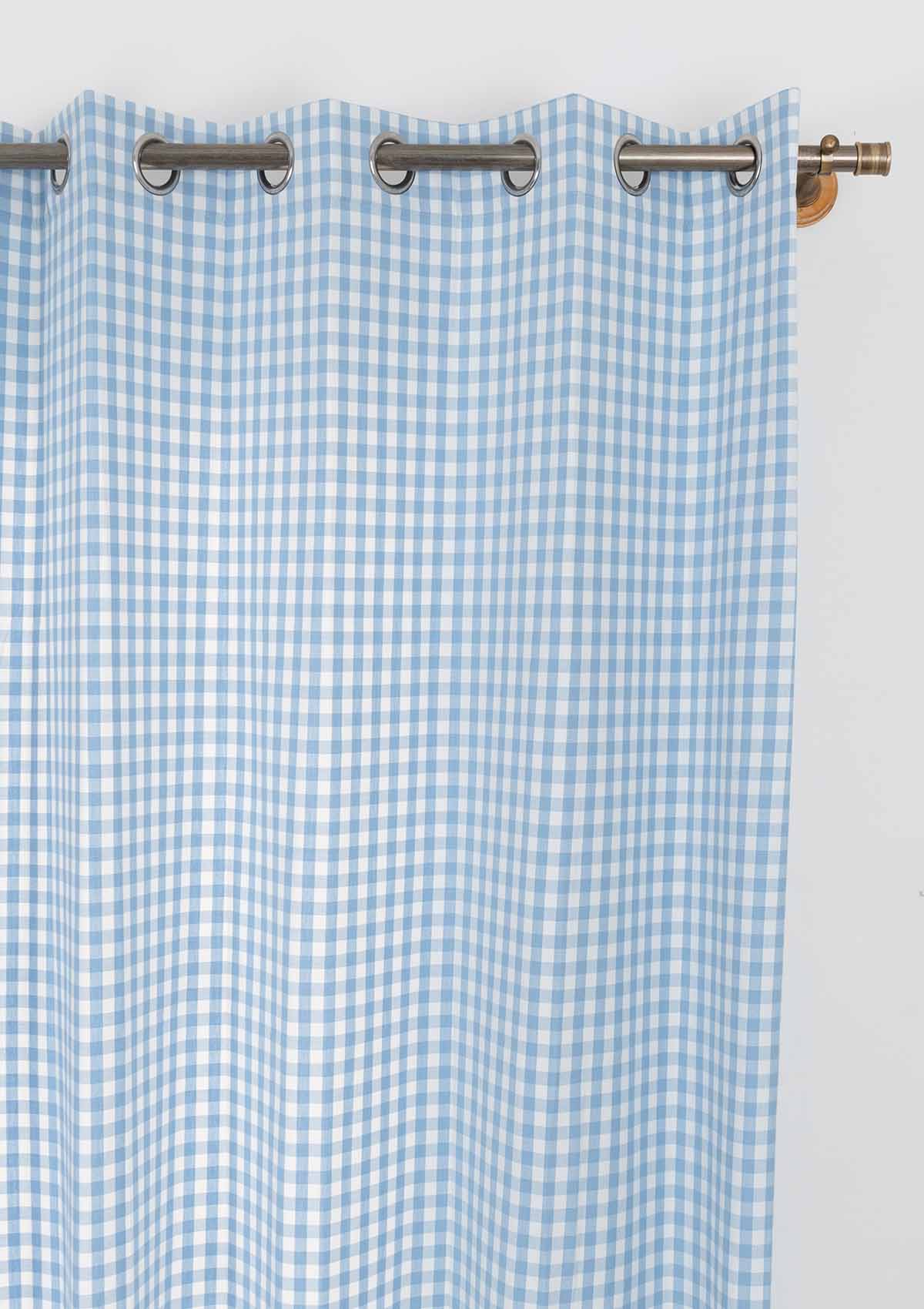 Gingham Woven Cotton Curtain - Powder Blue