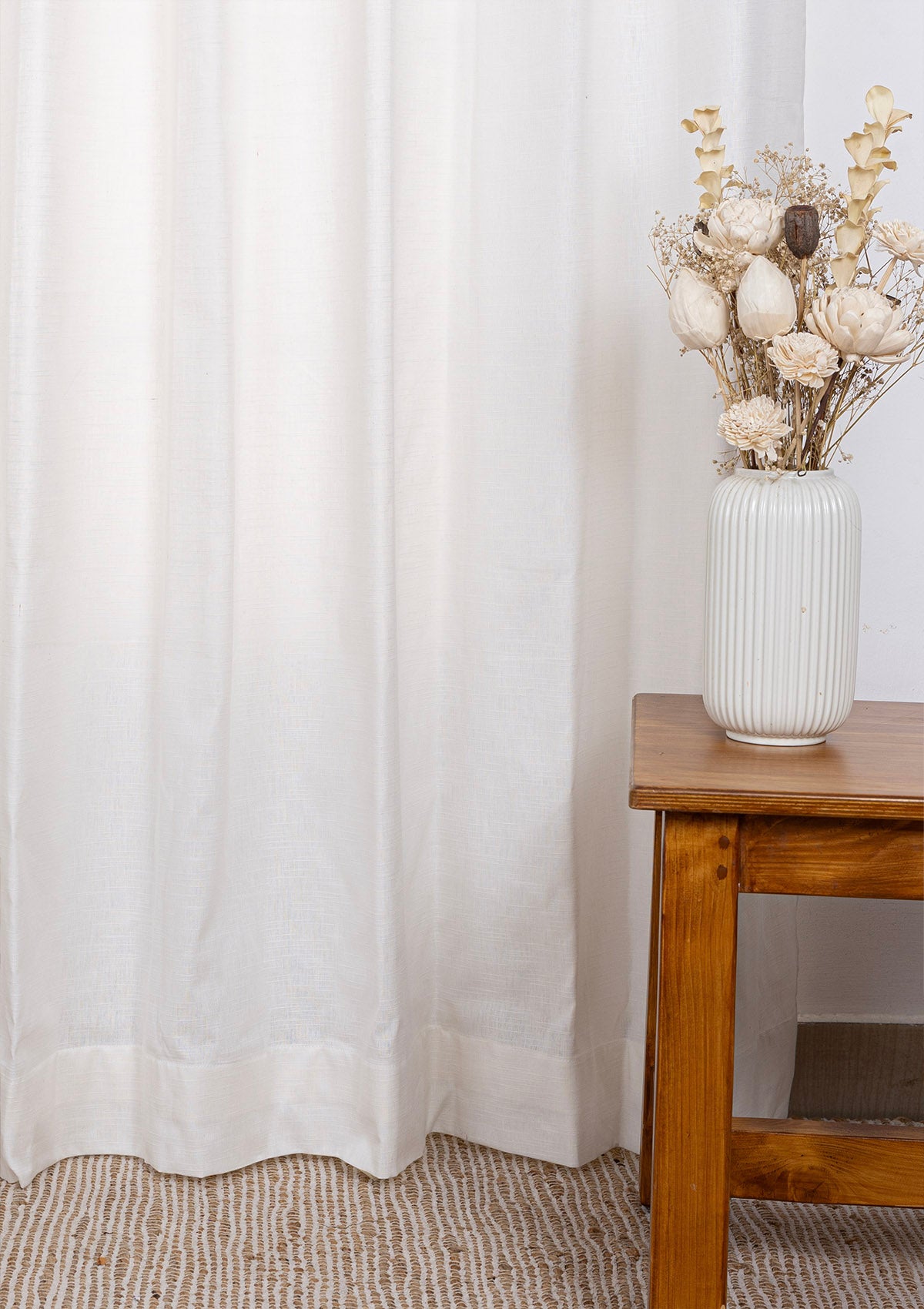 Solid Linen Cotton Blend textured curtain for Living room & bedroom - Light Reduction - White Single Piece