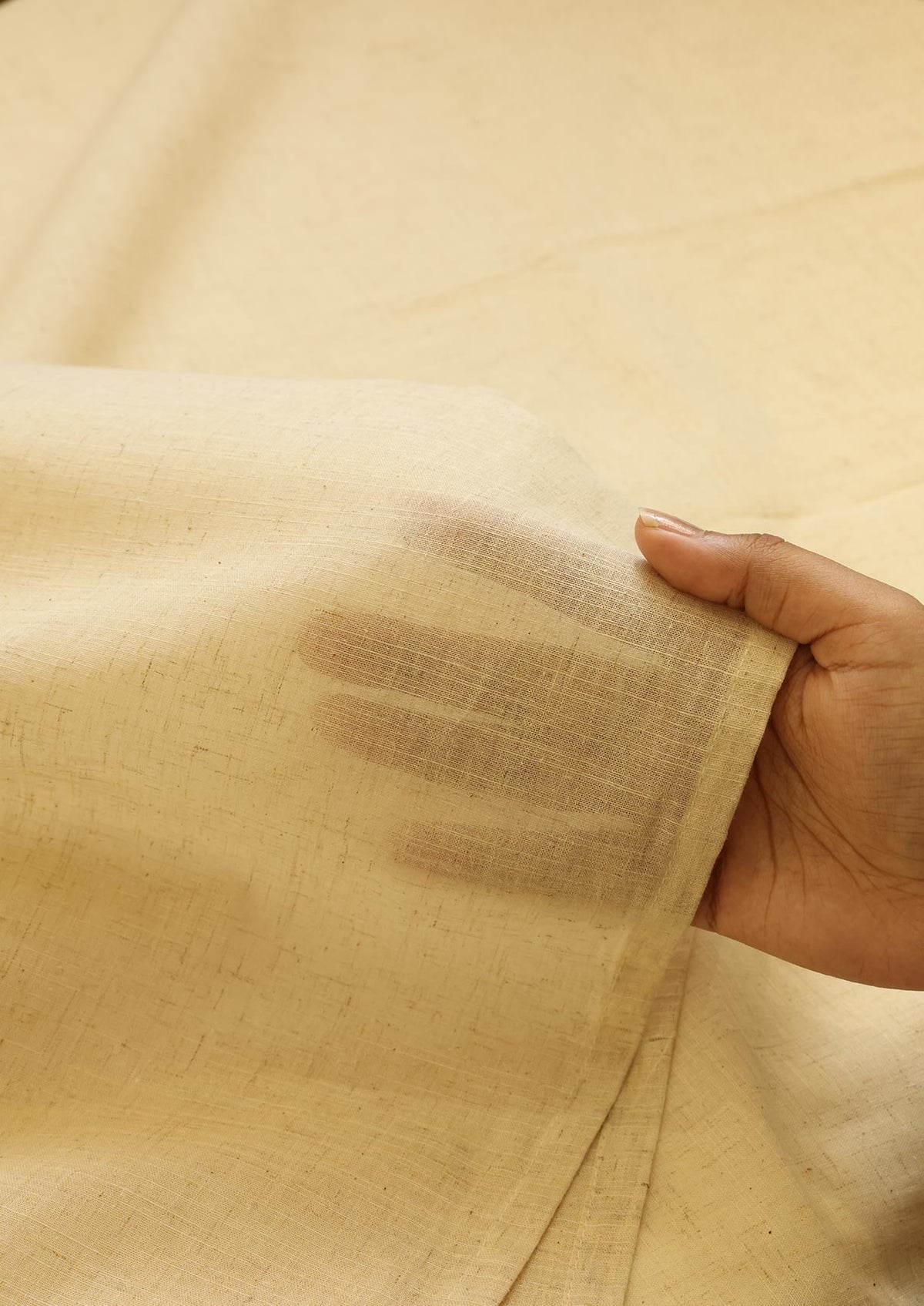 Almond Plain Beige | Linen Cotton Blend Sheer Woven Textured | Light Filtering Fabric