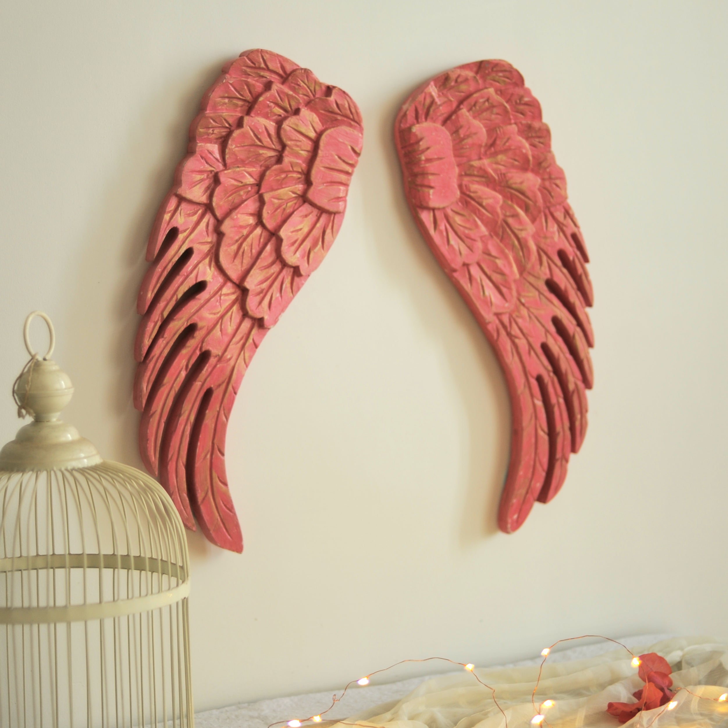 Teak Wood Angel Wings In Pink