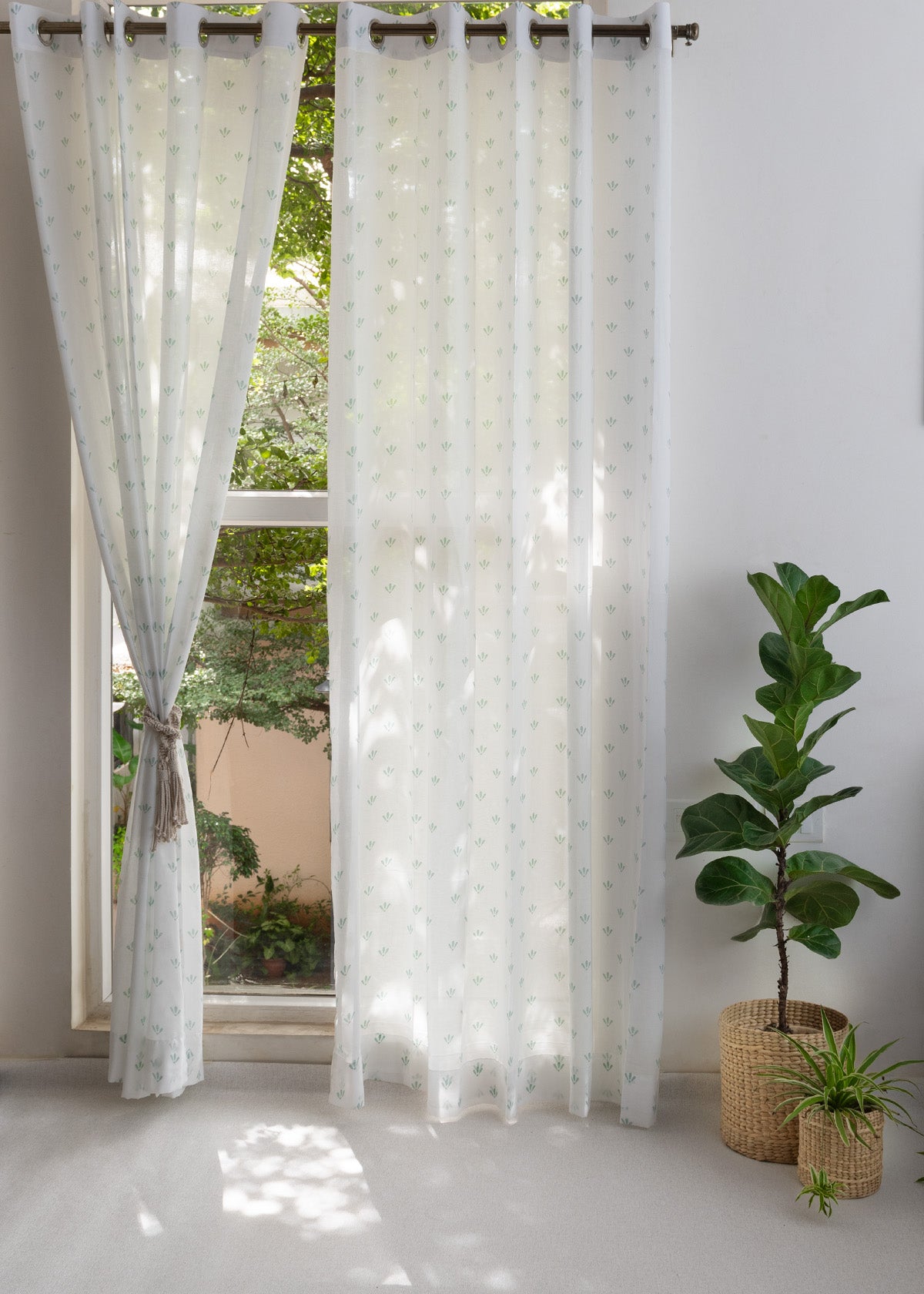 Aniseed Printed Sheer Curtain - Nile Blue