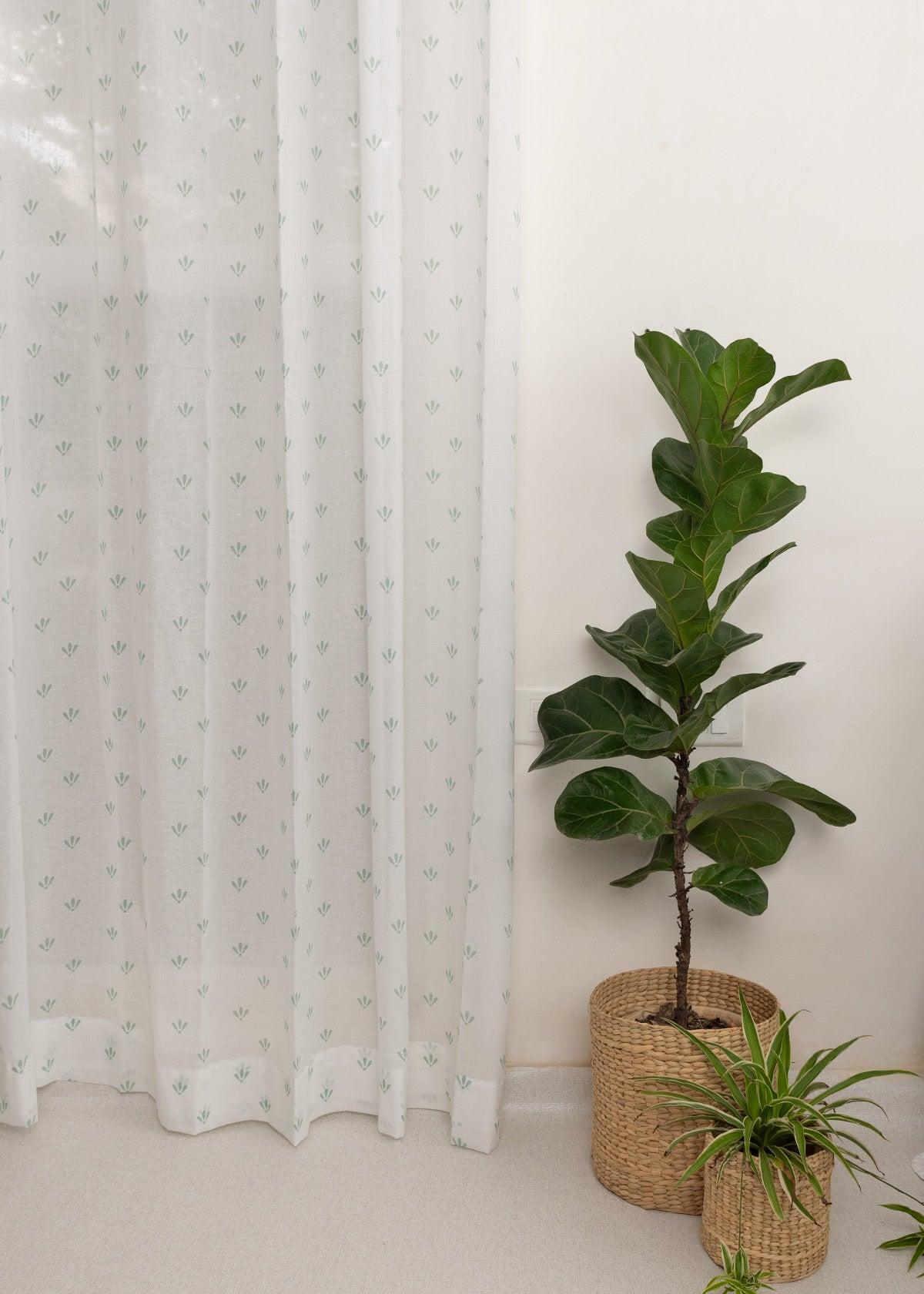 Aniseed Printed Sheer Curtain - Nile Blue