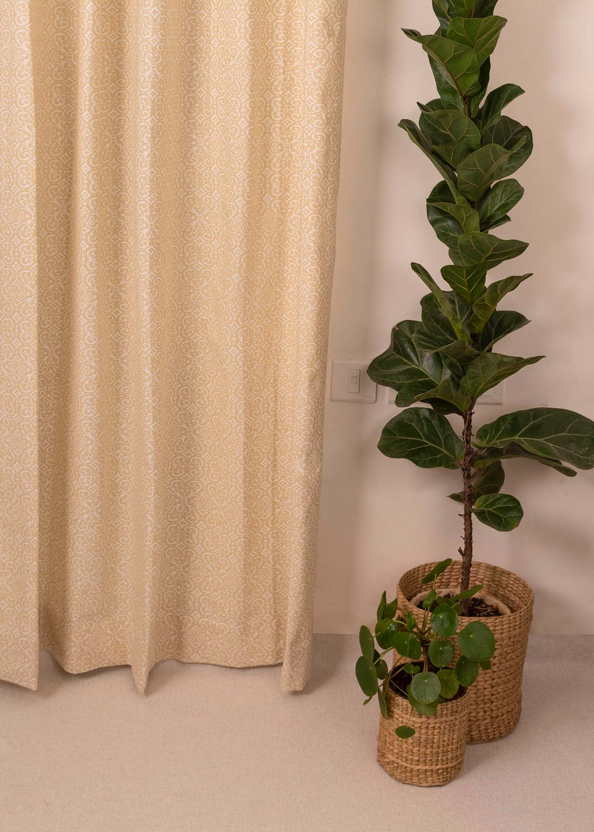 Antique Rose 100% cotton minimal curtain for living room - Room darkening - Cream - Pack of 1