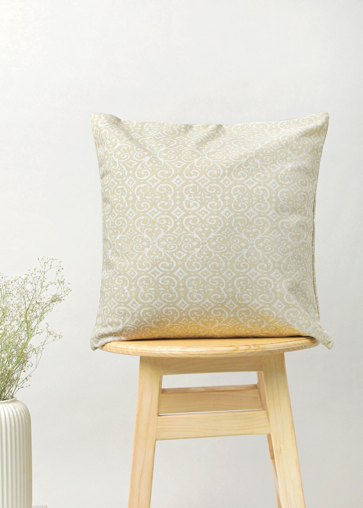 Antique Rose 100% cotton floral cushion cover for sofa - Cream