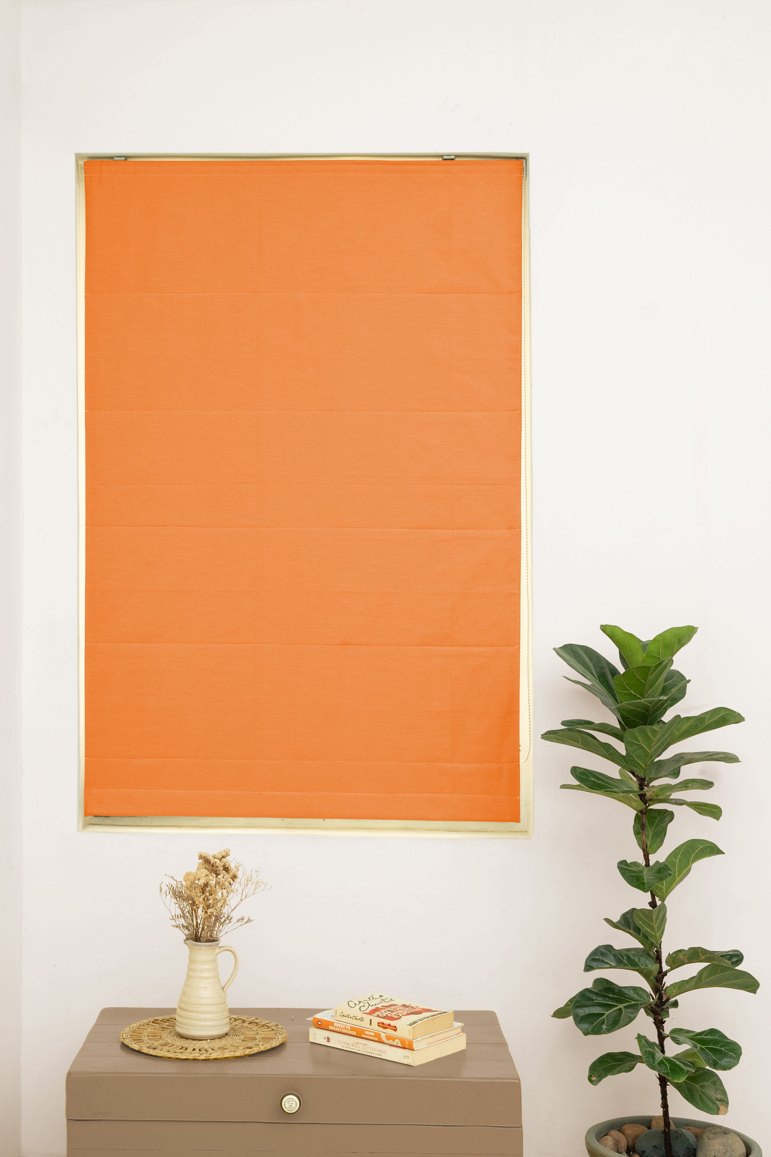 Solid Orange 100% Cotton Plain Customizable blind for bedroom - Room darkening