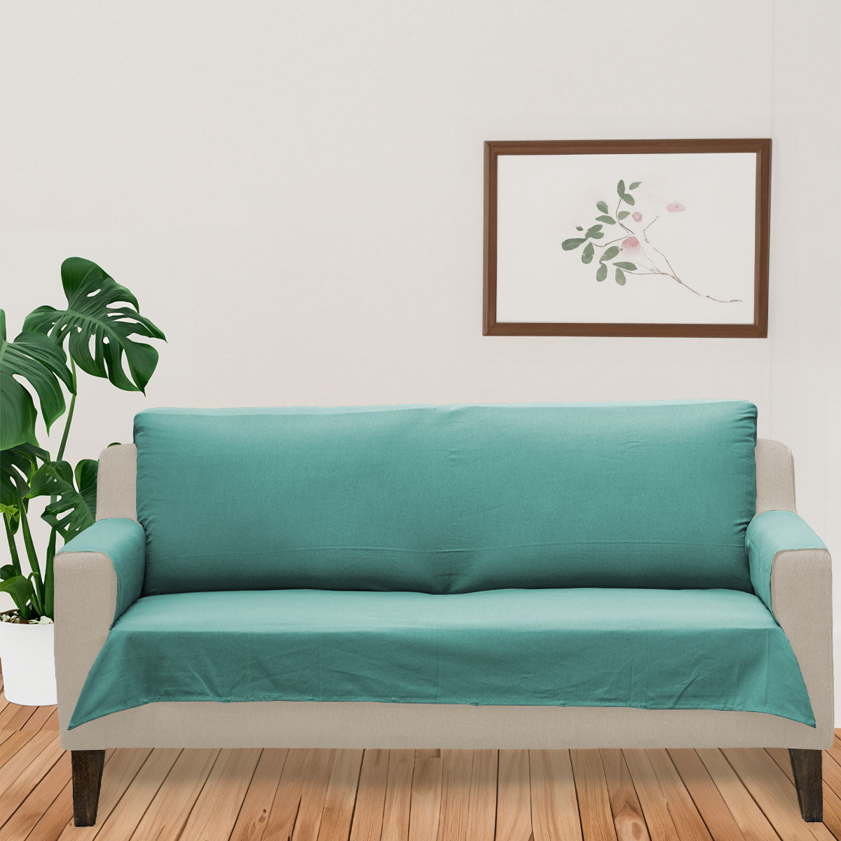 Solid aqua blue 100% cotton plain Sofa cover