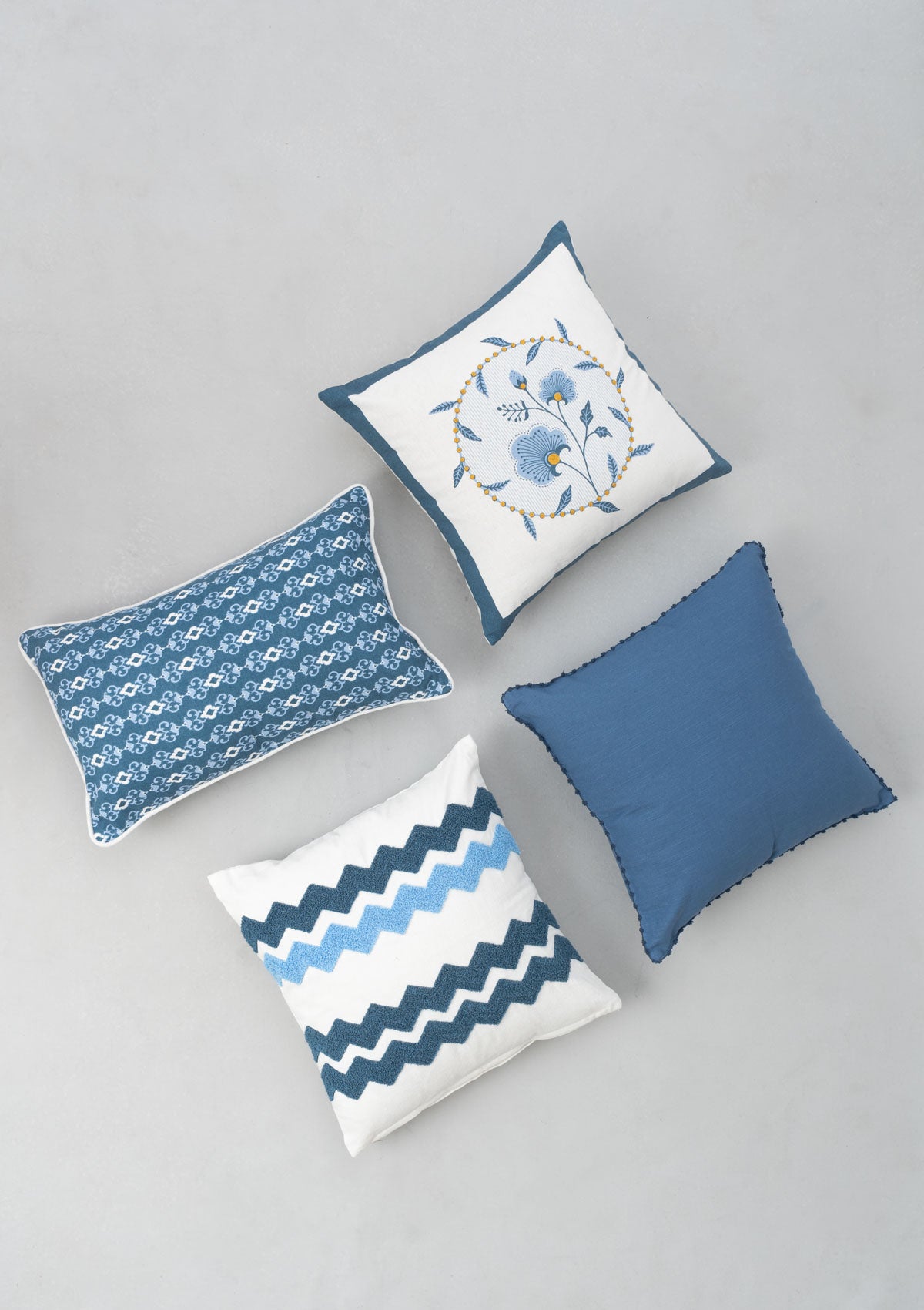 Azure Combo Set Of 4 Cotton Cushion Cover - Blue