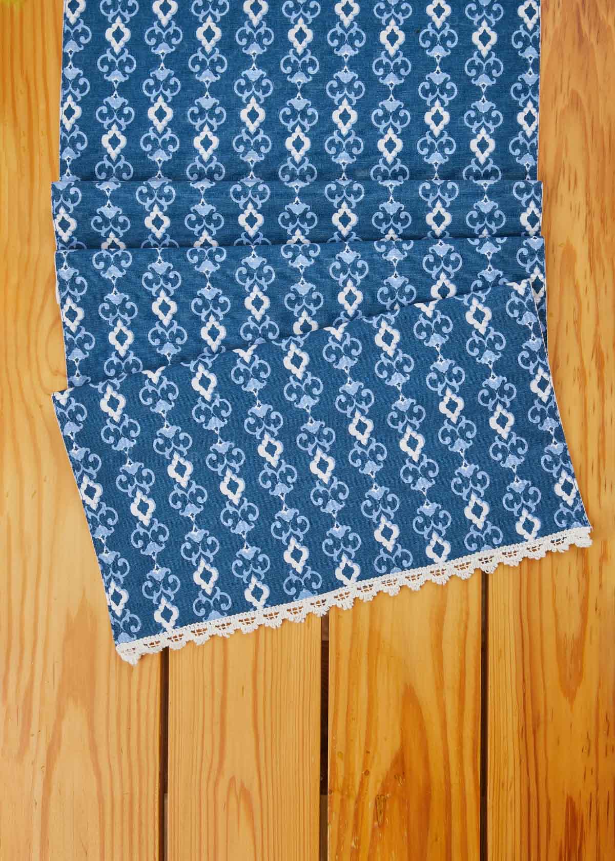 Azure 100% cotton elegant table runner for 4 seater or 6 seater Dining with tassels - Night blue