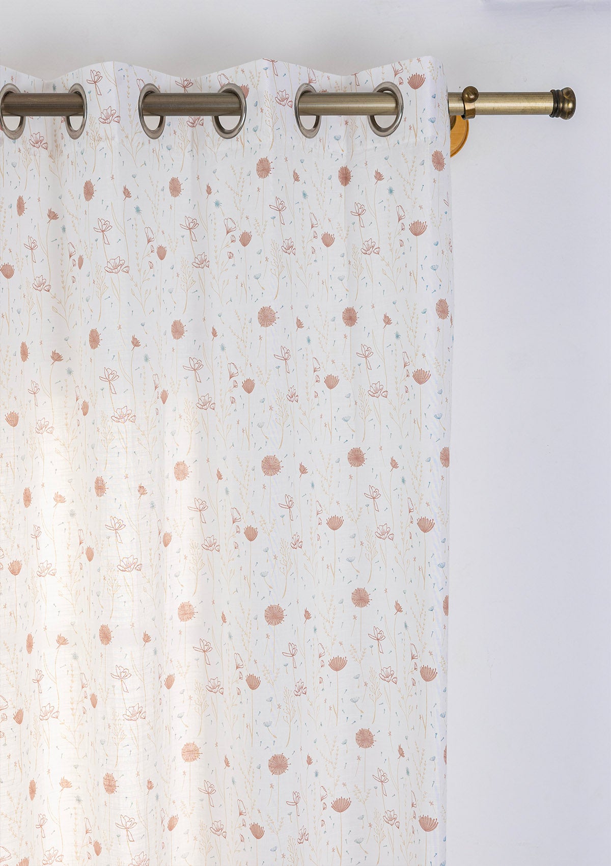 Ballet Pink Floral Printed 100% Cotton Sheer Curtain For Living Room | Light Reduction | Single Piece