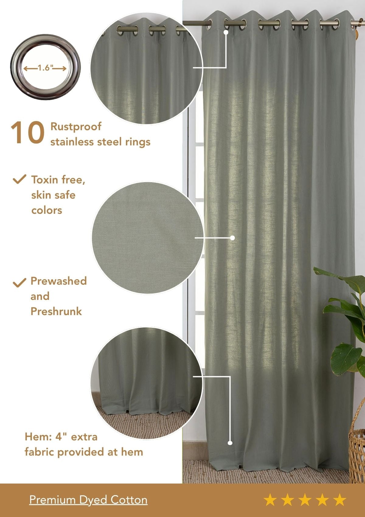 Basil Green Solid 100% Cotton Curtain For Bedroom| Room Darkening | Single Piece
