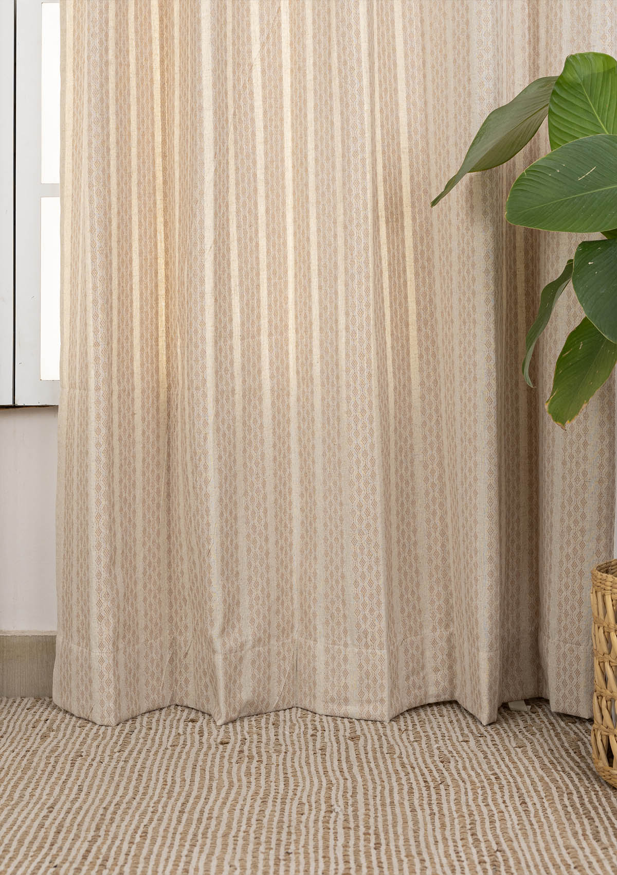 Biscotti Beige Textured 100% Cotton Linen Curtain For Living Room | Light Filtering | Single Piece