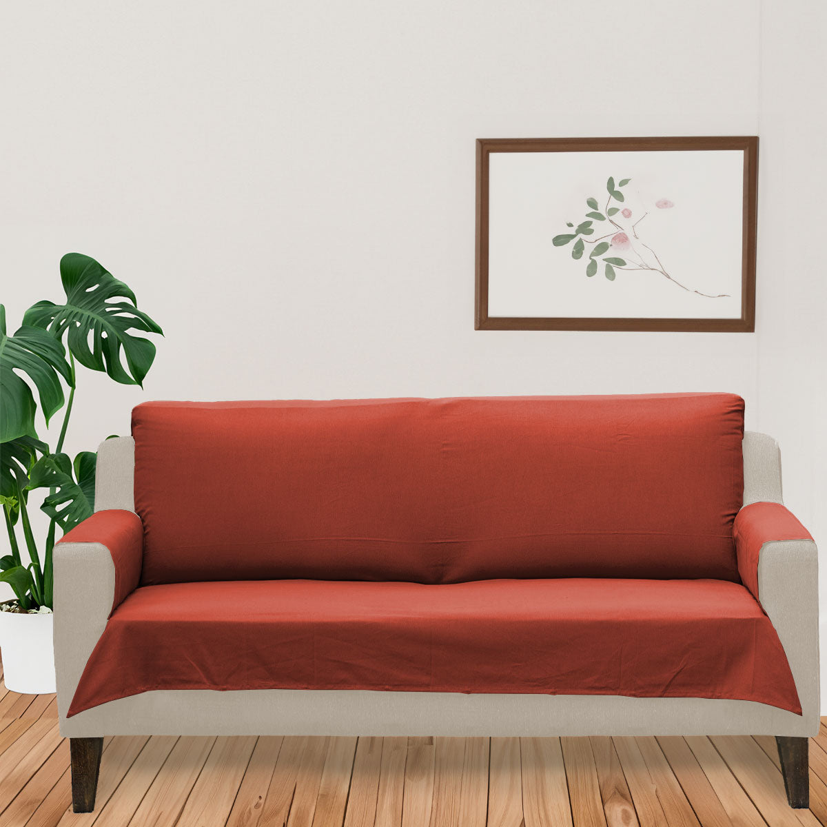Solid Brick Red 100% Cotton plain Sofa cover