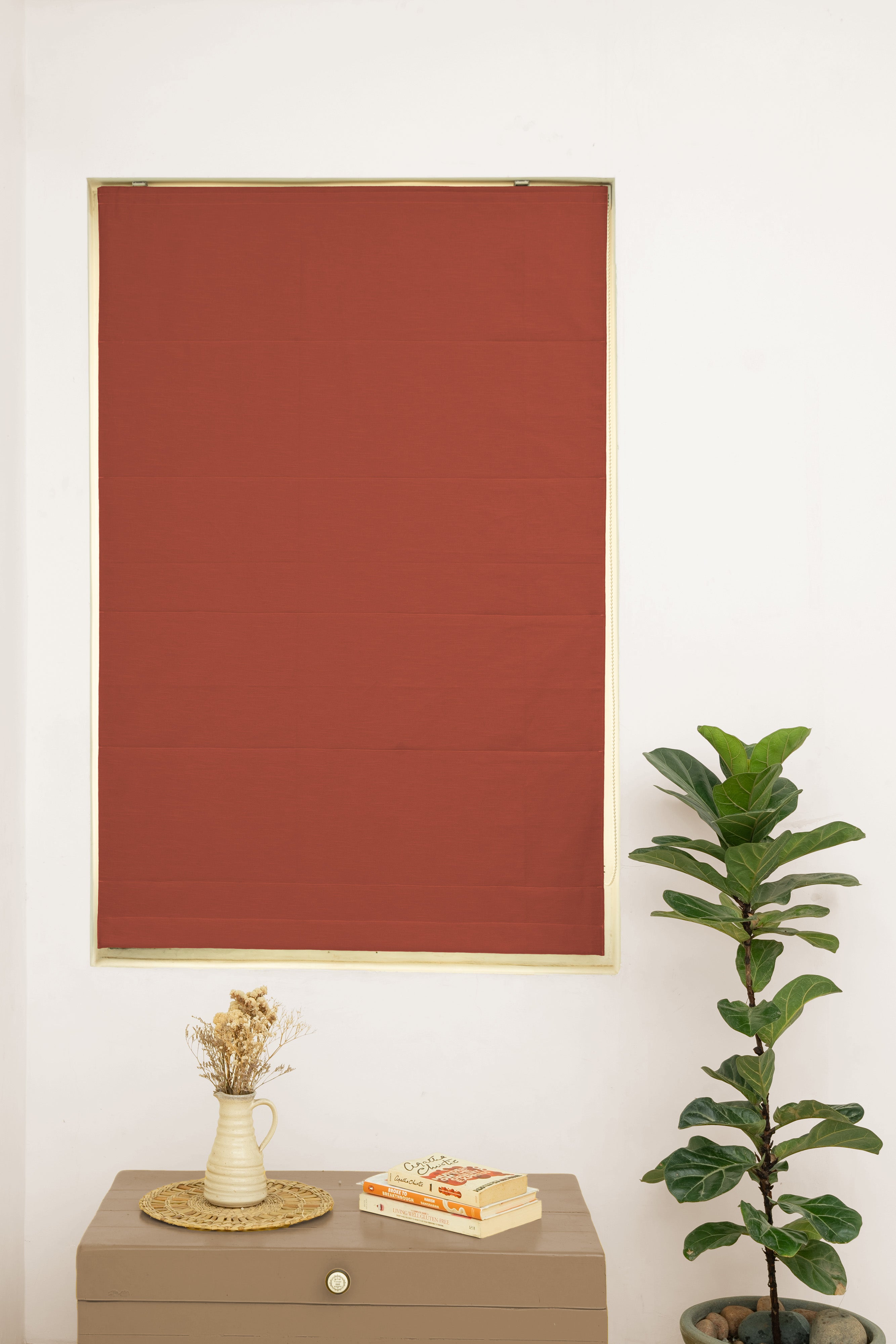 Solid Brick Red 100% Customizable Cotton plain blind for bedroom - Room darkening