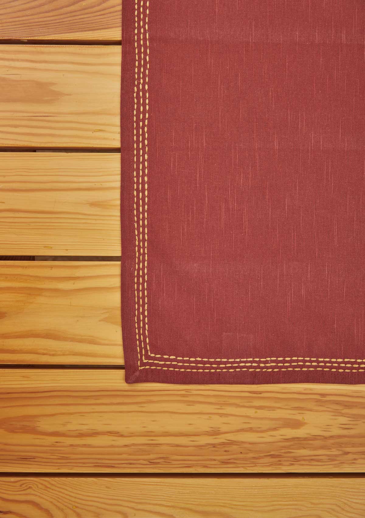 Burnt Brick Embroidered Cotton Table Cloth - Red