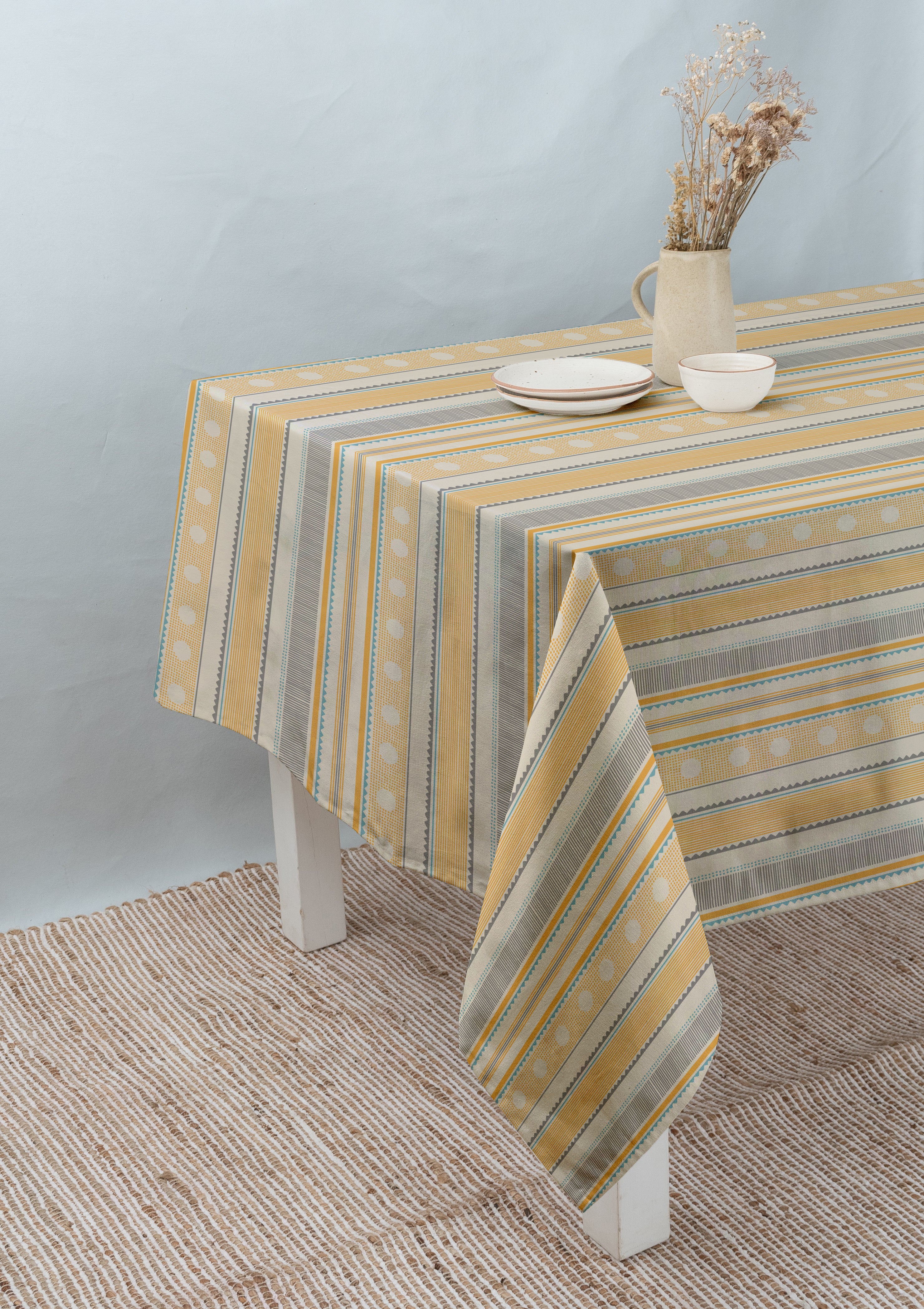 Buru 100% cotton customizable floral table cloth for dining - Mustard