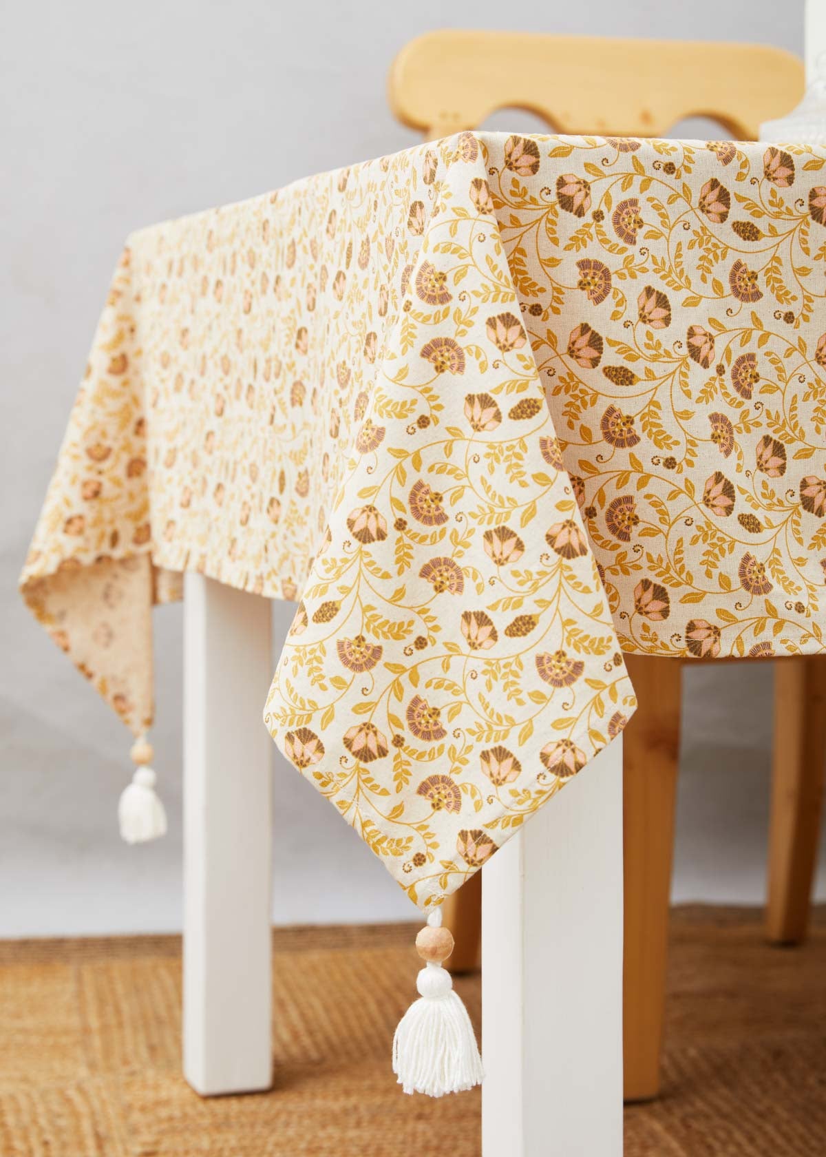 Calico Printed 100% cotton floral table cloth for 4 seater or 6 seater dining - Amber