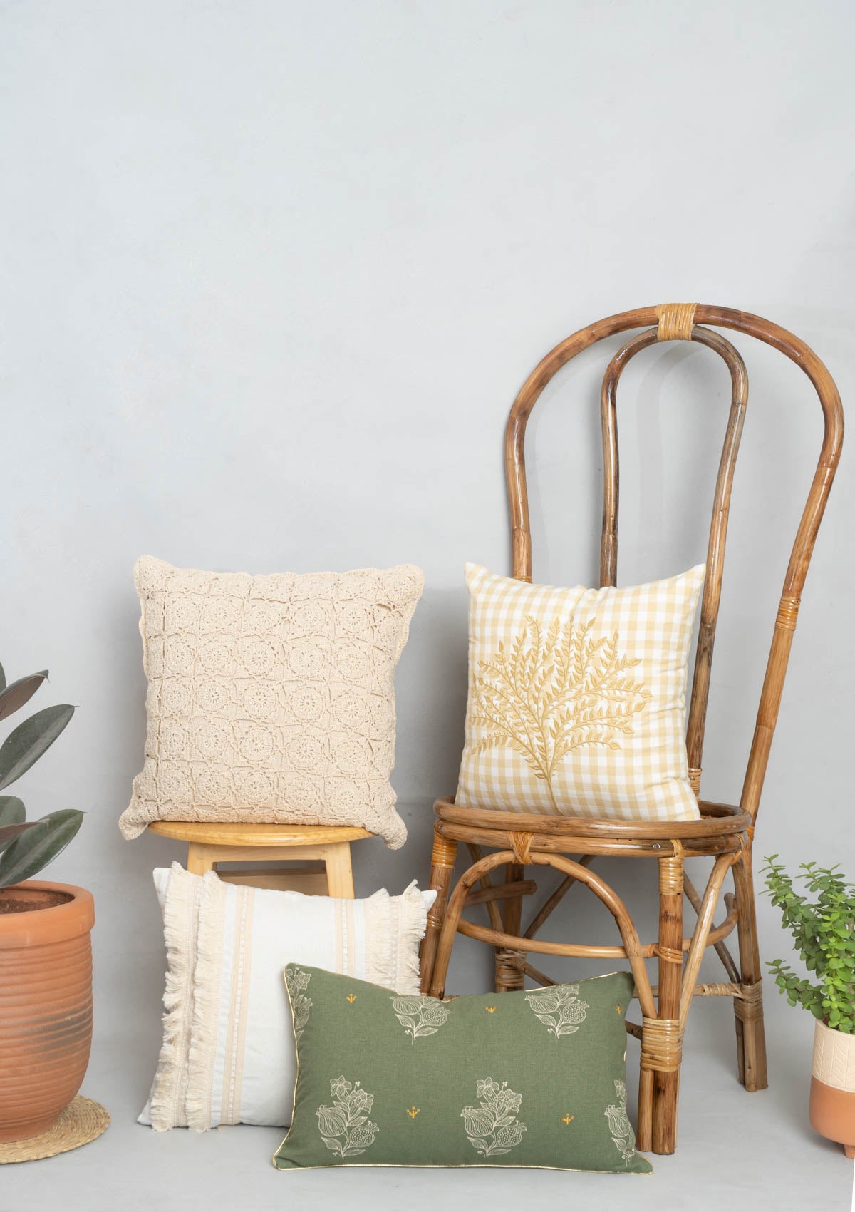 Calicut Combo Set Of 4 Cotton Cushion Cover - Green and Beige