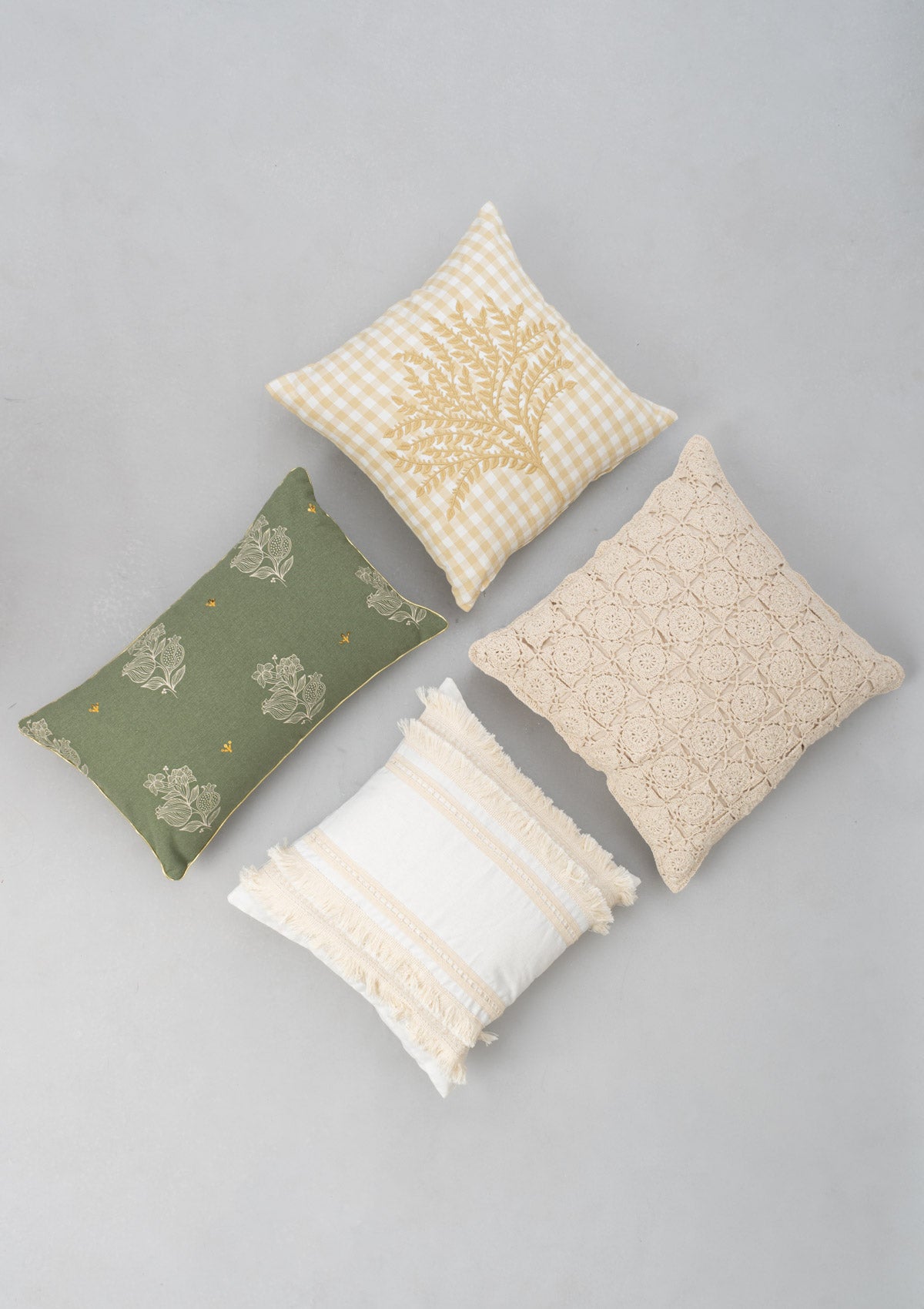 Calicut Combo Set Of 4 Cotton Cushion Cover - Green and Beige