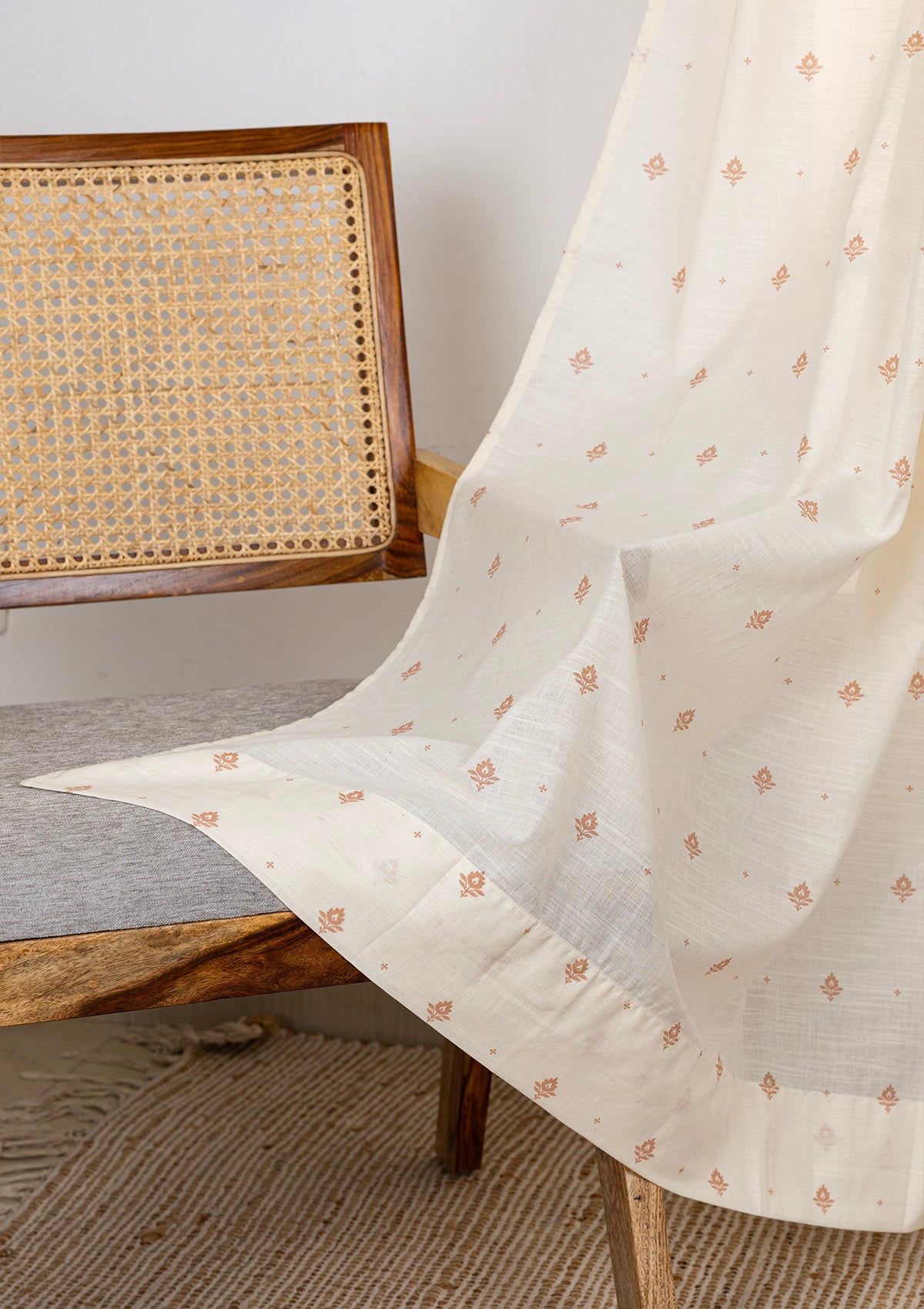 Cava Rust Minimal Printed 100% Cotton Sheer Curtain For Living Room | Light Reduction | Single Piece