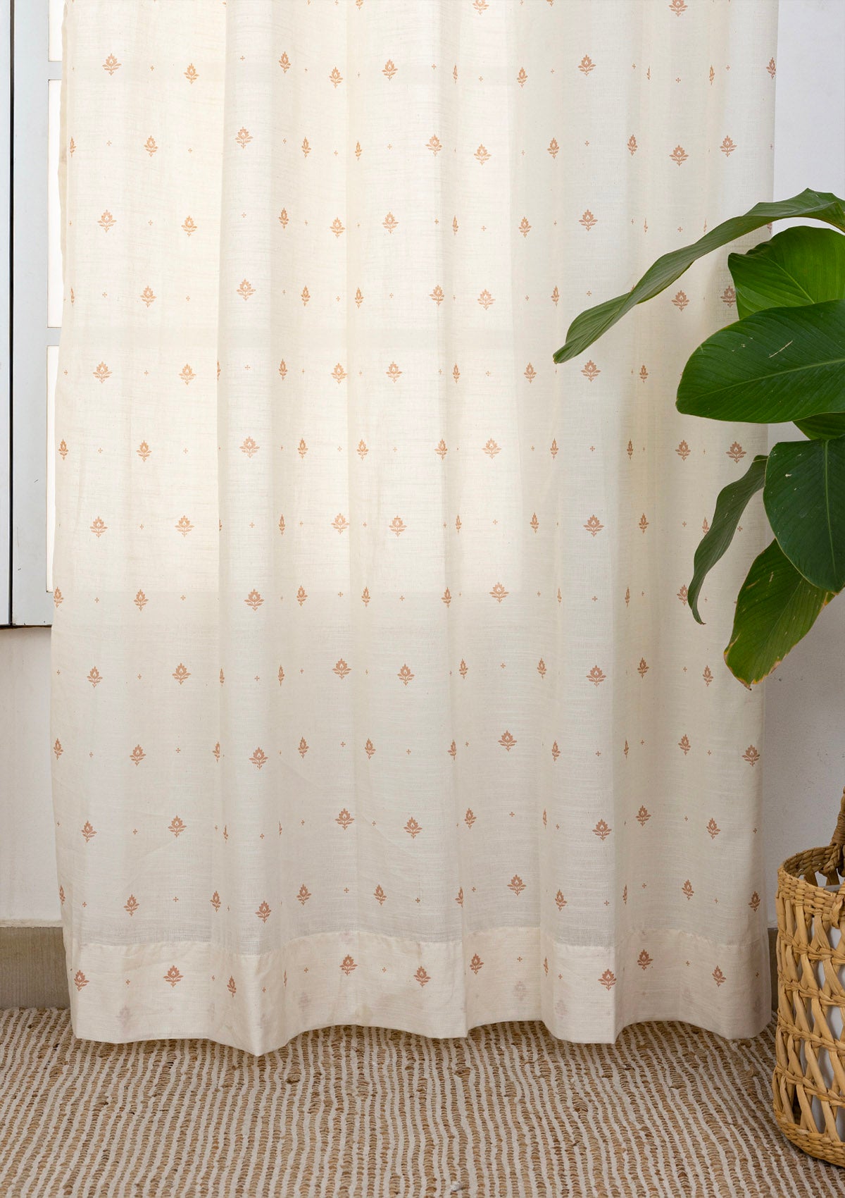Cava Rust Minimal Printed 100% Cotton Sheer Curtain For Living Room | Light Reduction | Single Piece