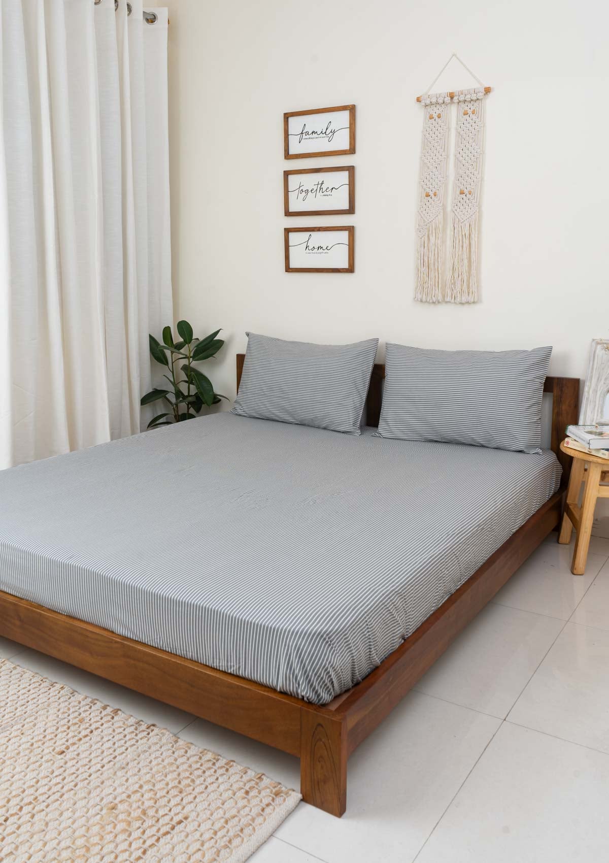 Stripes Fitted Sheet - Charcoal Grey