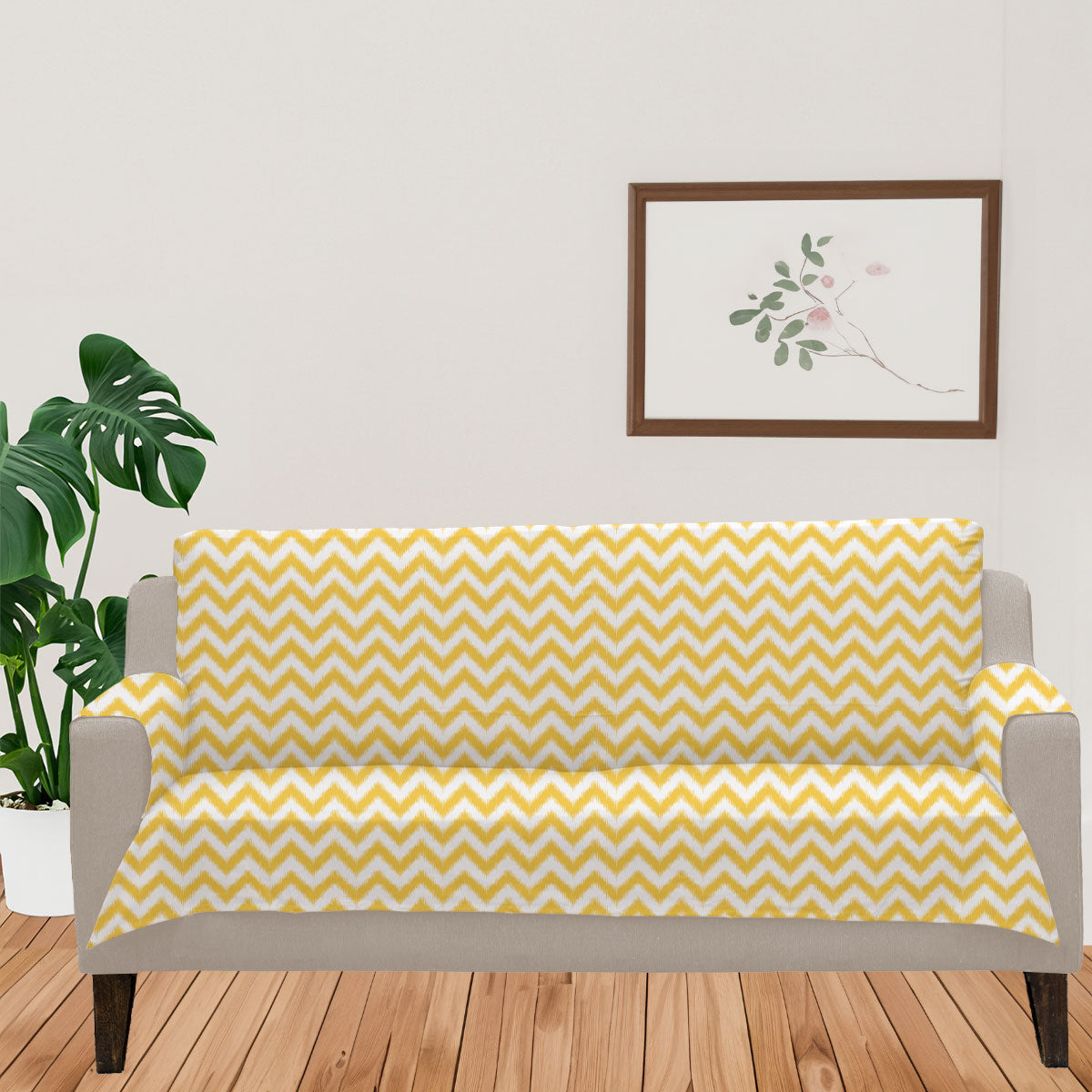 Ikat Chevron 100% Cotton geometric Sofa cover - Yellow