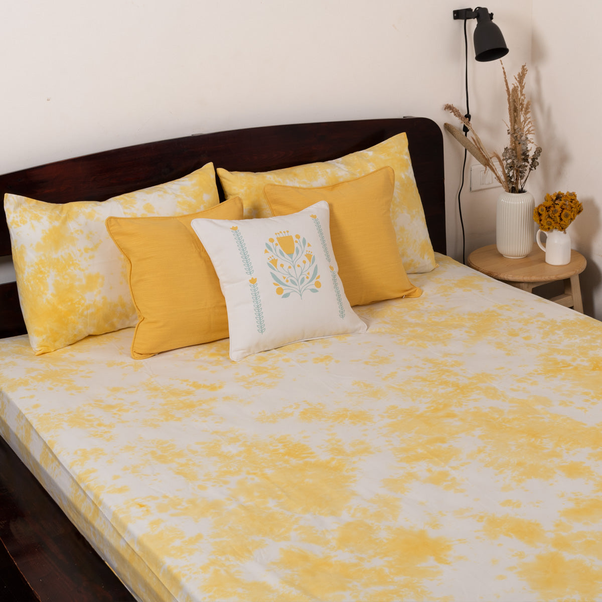 Cloud Printed Cotton Flat Sheet - Corn Yellow