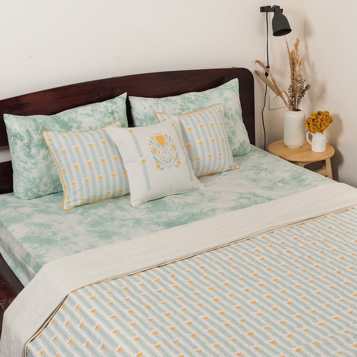 Cloud Printed Cotton Flat Sheet - Nile Blue