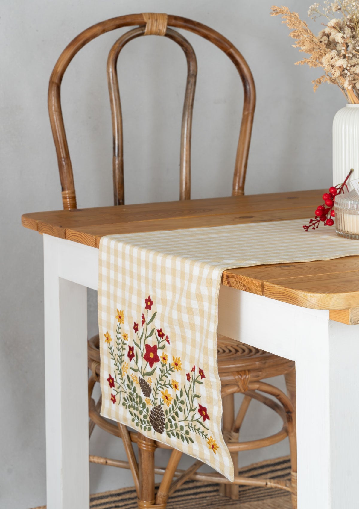 Conifers 100% cotton elegant table runner for 4 seater or 6 seater Dining with tassels - Cream