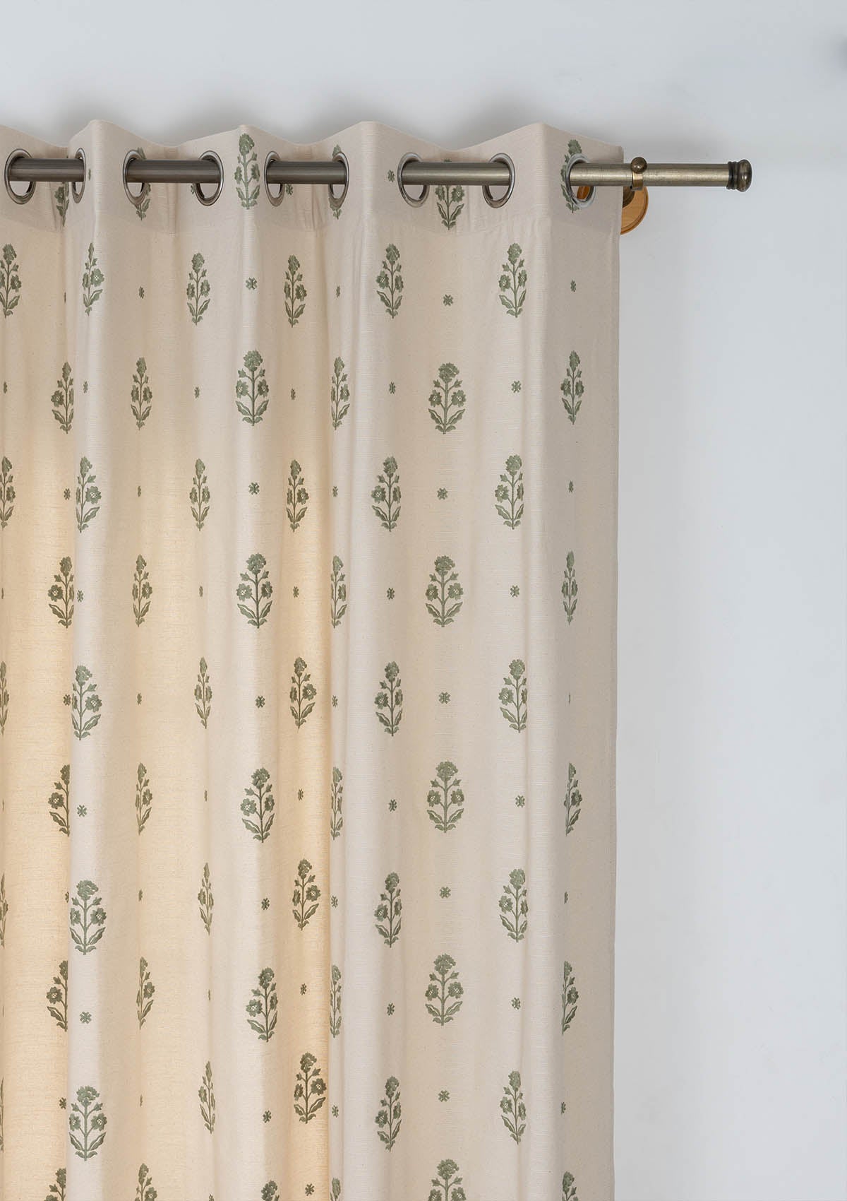 Juhi Embroidered Cotton Light Reduction & Husk Stripped Linen Sheer Light Filtering | Green & Beige | 100% Cotton for Living Room & Bedroom | Floral & Neutral | Combo Curtains | Pack of 4