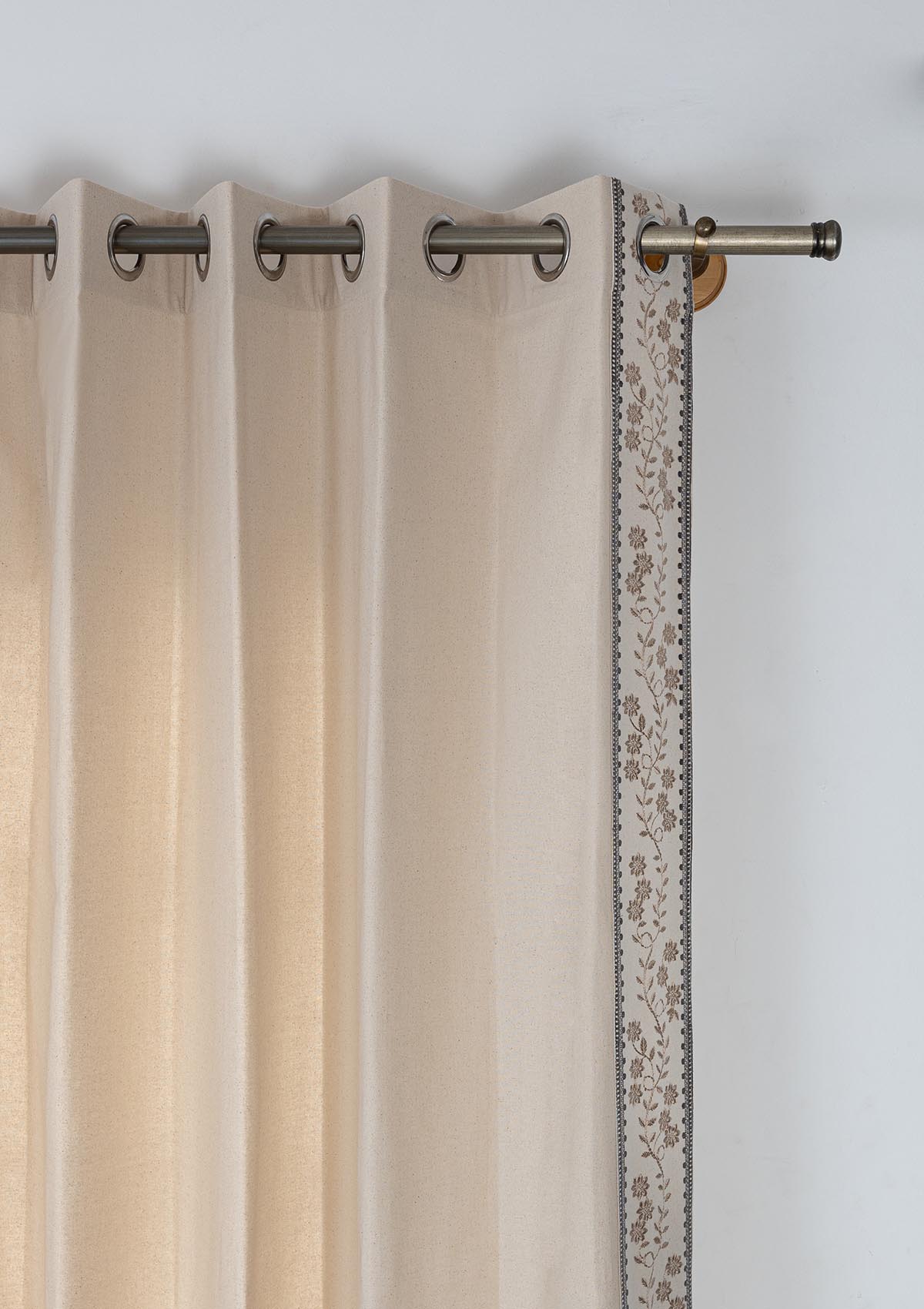 Mogra Embroidered Cotton Light Reduction & Ambi Printed Sheer Light Filtering | Beige & Brown| 100% Cotton for Living Room & Bedroom | Floral & Ethnic | Combo Curtains | Pack of 4
