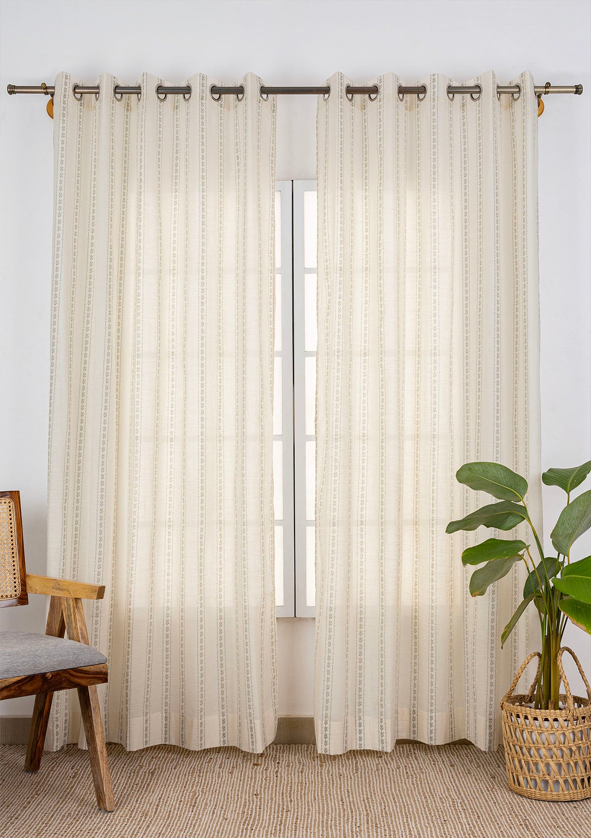 Gulnaar Printed Cotton Room Darkening & Juniper Printed Sheer Light Reduction | Green | 100% Cotton for Living Room & Bedroom | Ethnic & Floral | Combo Curtains | Pack of 4