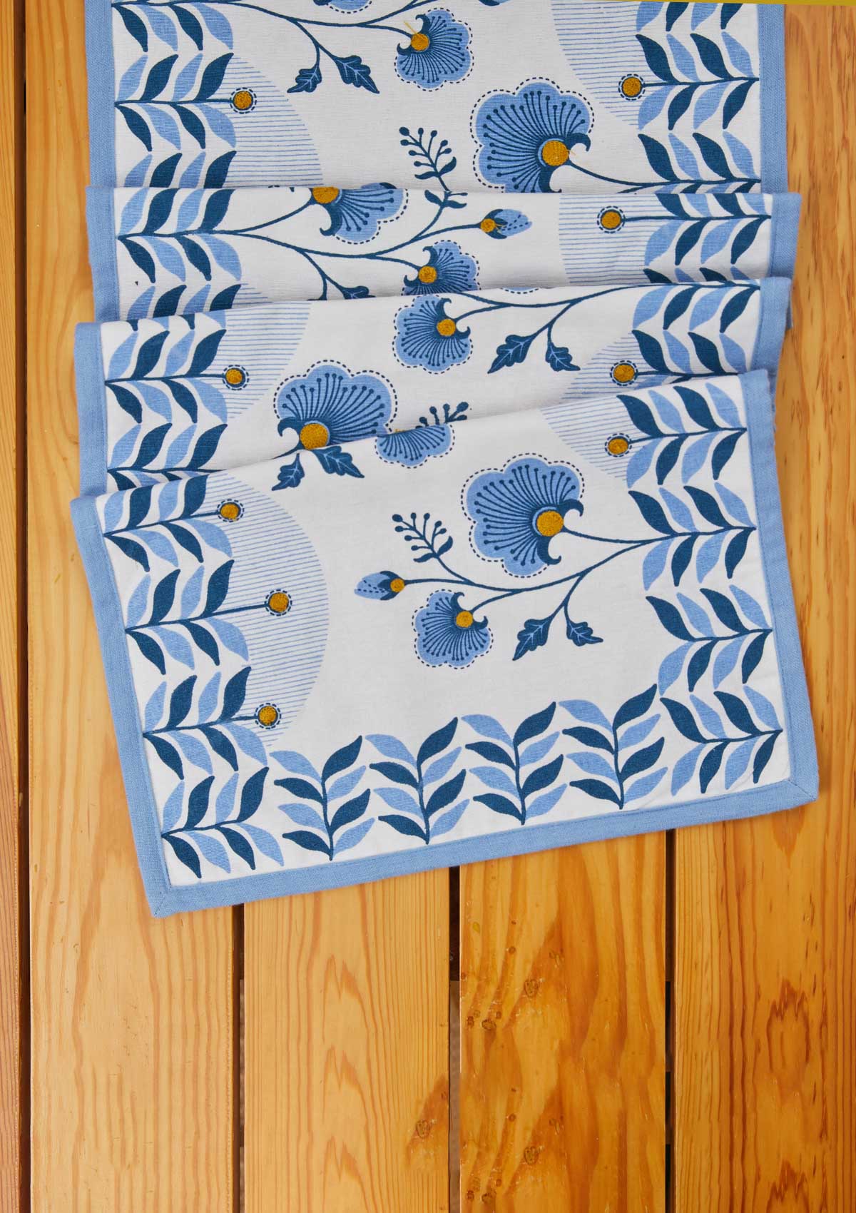 Coramandel Printed Cotton Table Runner - Powder Blue