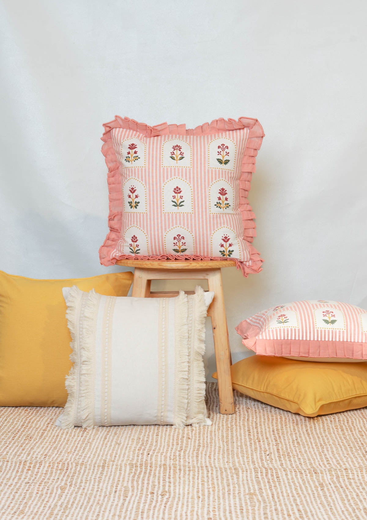 Courtyard 100% Cotton Cushion Cover Combo Set for Sofa Regal Decorative Pillow Cases Fit for Royalty Set of