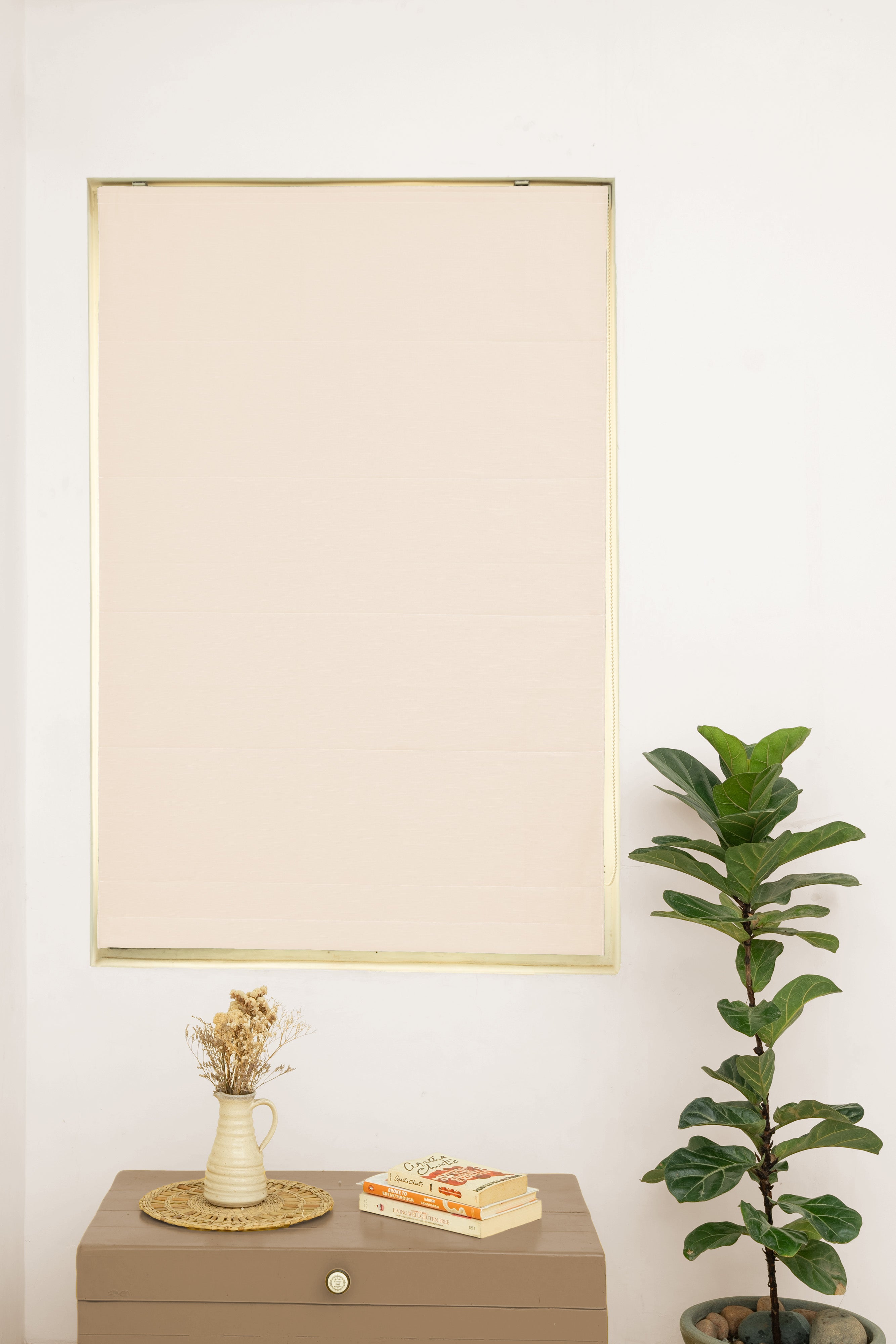 Solid Cream 100% Customizable Cotton plain blind for bedroom - Room darkening