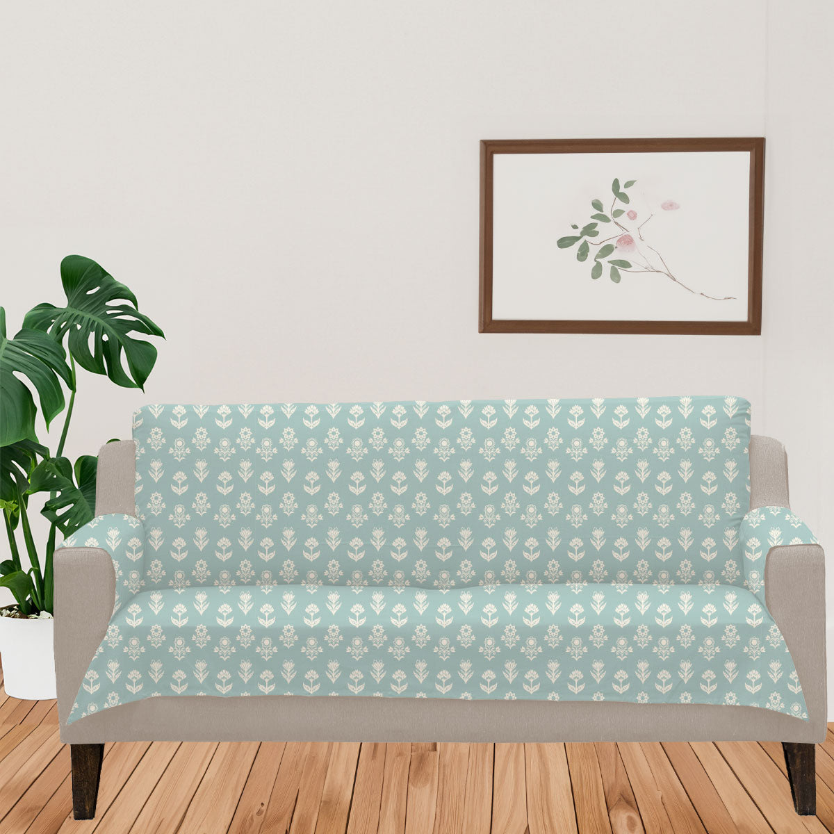 Dahlia Nile 100% Cotton floral Sofa cover - Nile Blue