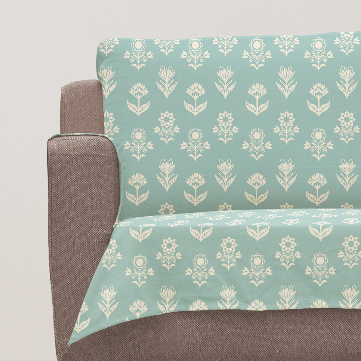Dahlia Nile 100% Cotton floral Sofa cover - Nile Blue