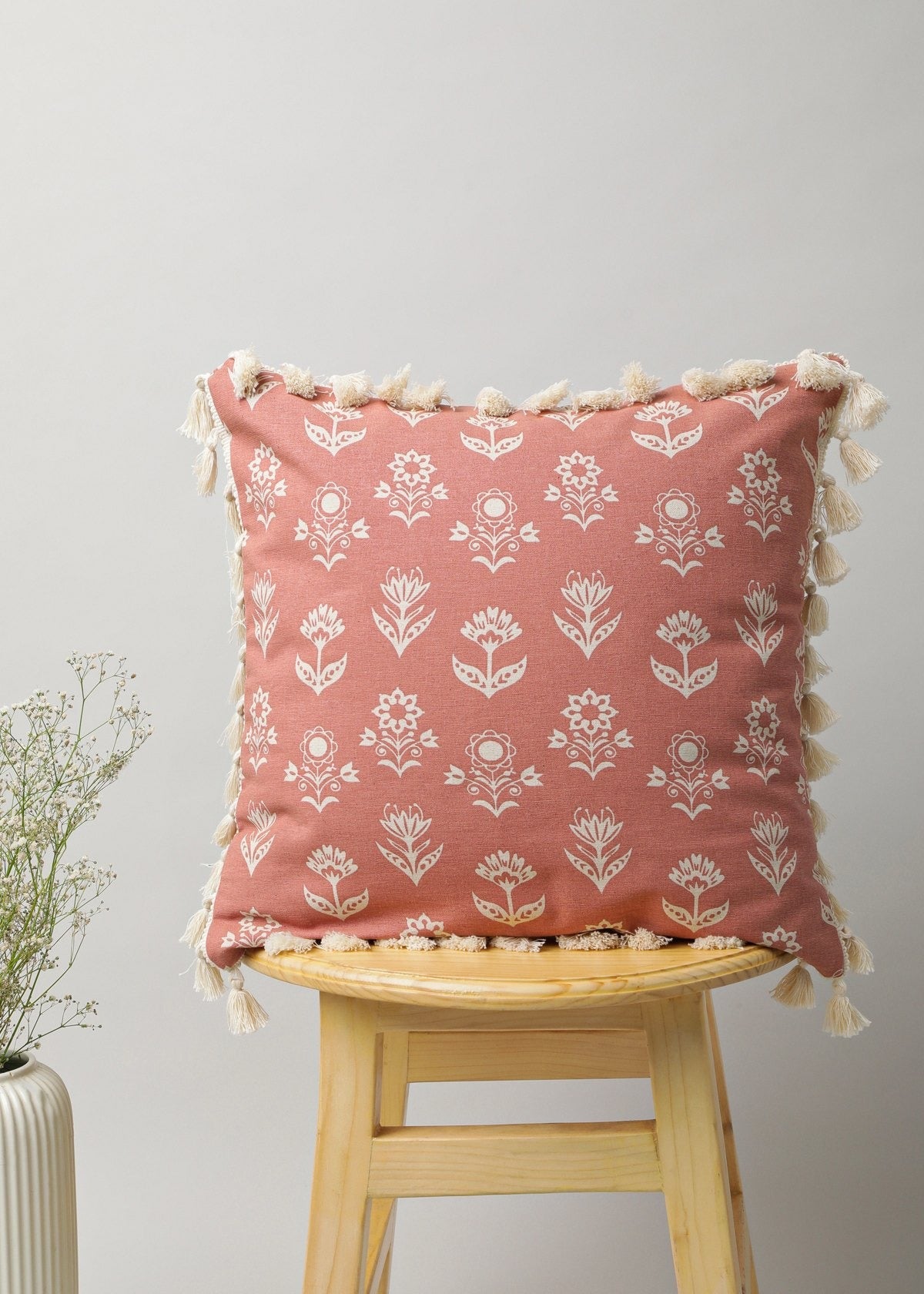 Dahlia Printed Cotton Cushion Cover - Rust