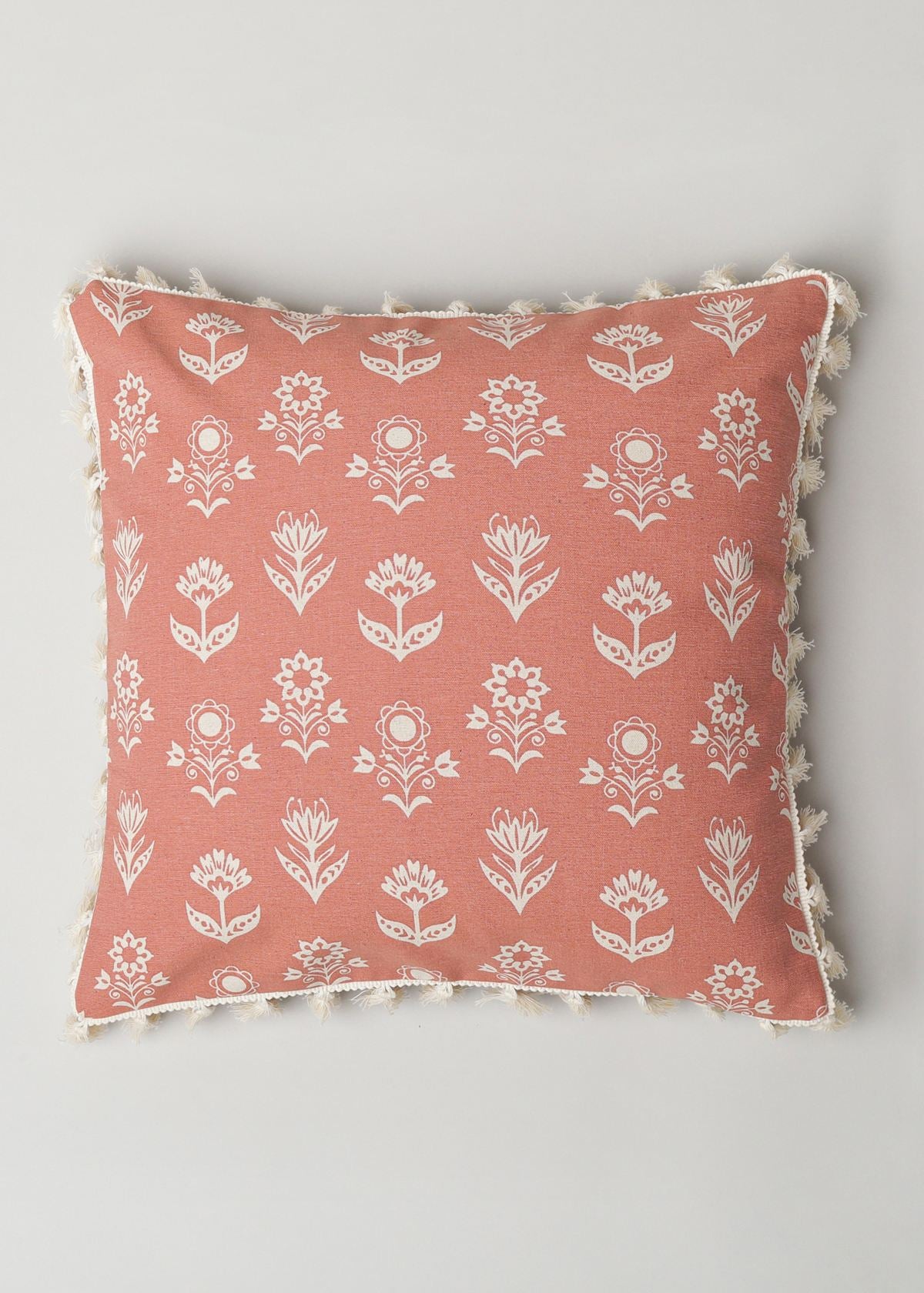 Dahlia Printed Cotton Cushion Cover - Rust