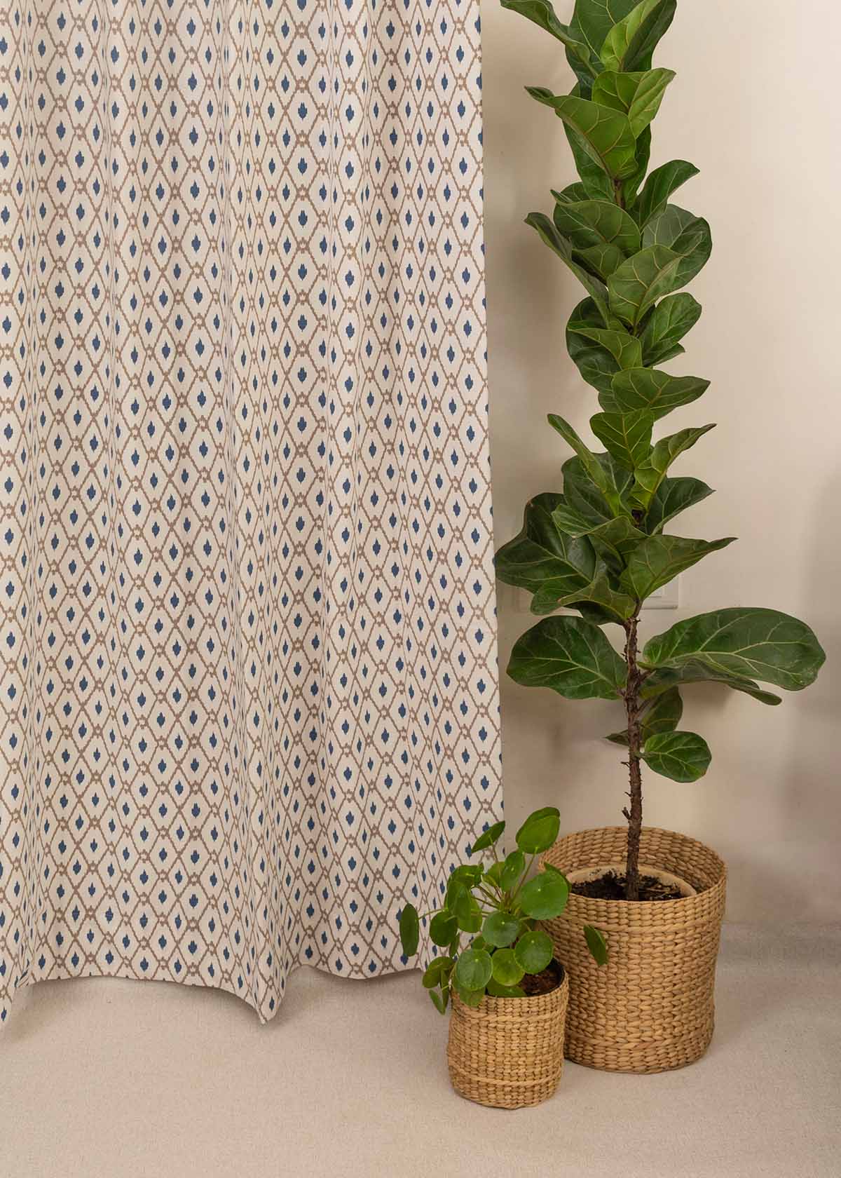 Diamond Yard Printed Cotton Curtain - Blue