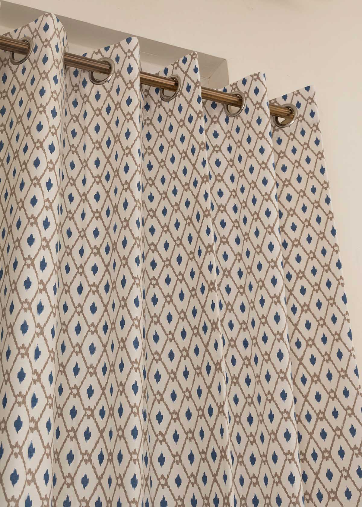 Diamond Yard Printed Cotton Curtain - Blue